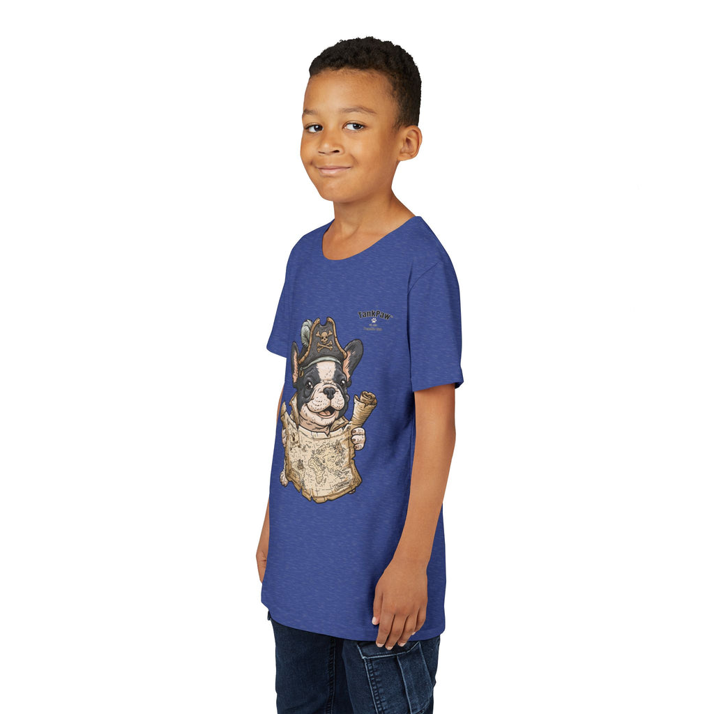 Kids Pirate Dog Tee — "Ahoy!" Map & Captain French Bulldog Youth T-Shirt