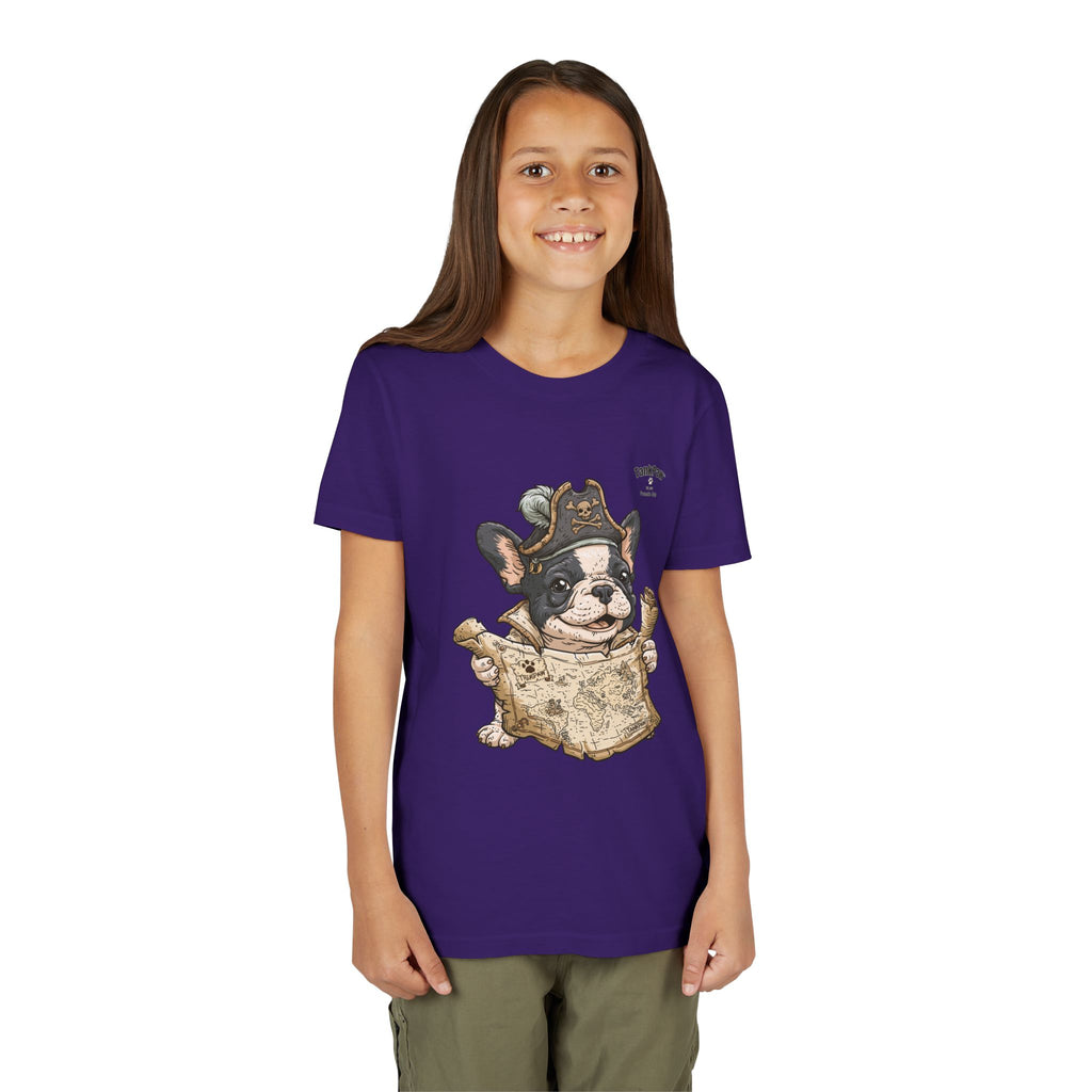 Kids Pirate Dog Tee — "Ahoy!" Map & Captain French Bulldog Youth T-Shirt