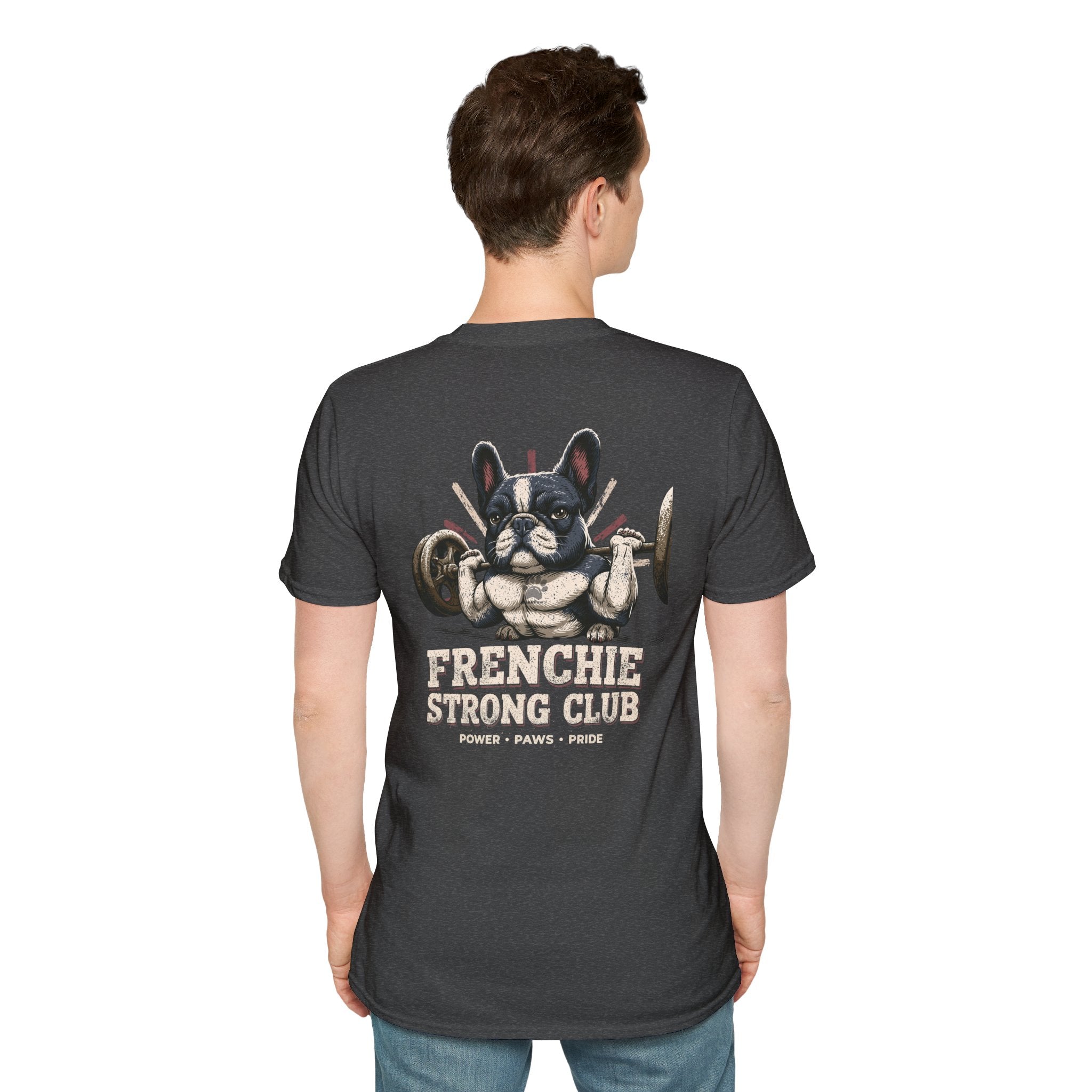 Gym French Bulldog T-Shirt – Fitness Frenchie Workout Shirt for Dog Lovers — Minimal Couples Graphic T-Shirt