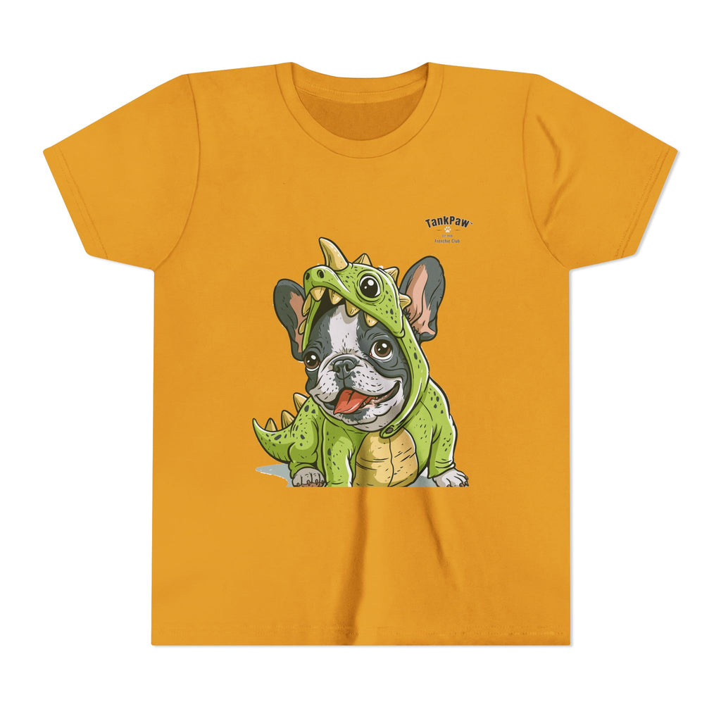 Kids Dino Costume Tee — Cute French Bulldog Puppy in Green Dinosaur Outfit