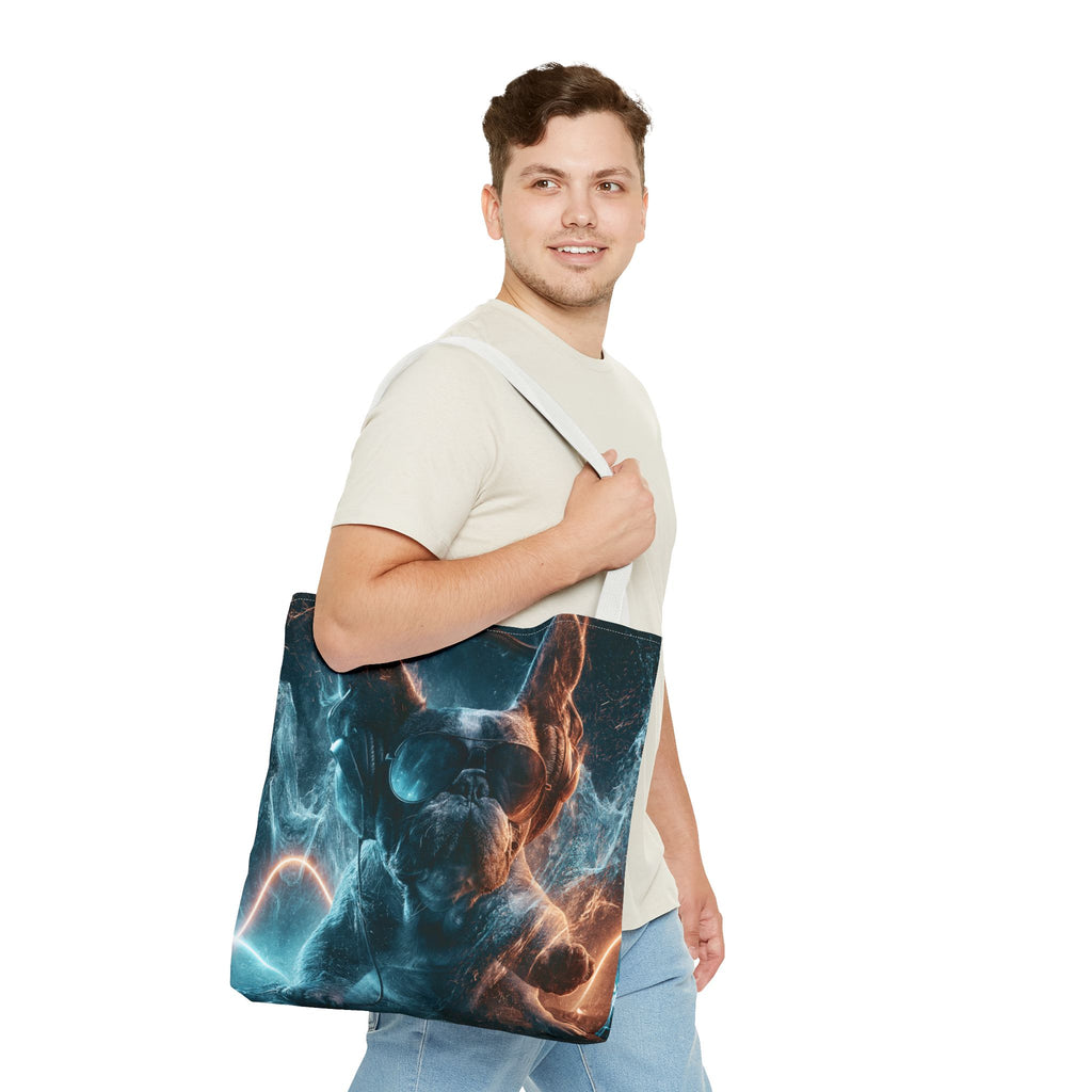 Cool French Bulldog Tote Bag — Neon DJ Dog Graphic Tote
