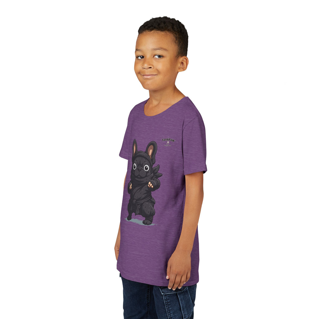 Kids Cute Black French Bulldog Tee – 'TARBUN' Cartoon Pup Youth T-Shirt