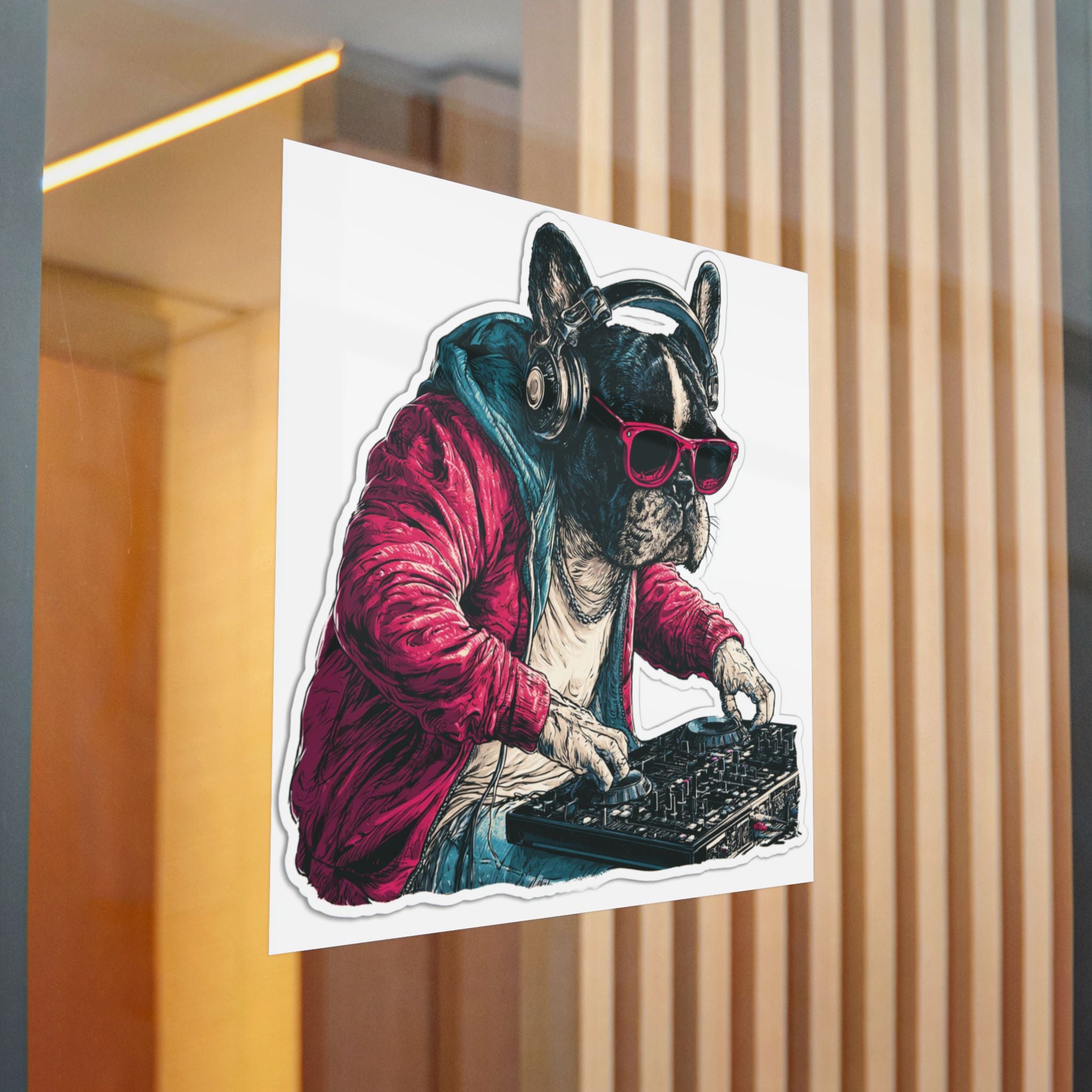 French Bulldog Sticker – Cute Frenchie DTF Decal | Waterproof Sticker for Dog Lovers | Suitable for Laptops, Phones, and Cars | EDM DJ Vinyl Record Design