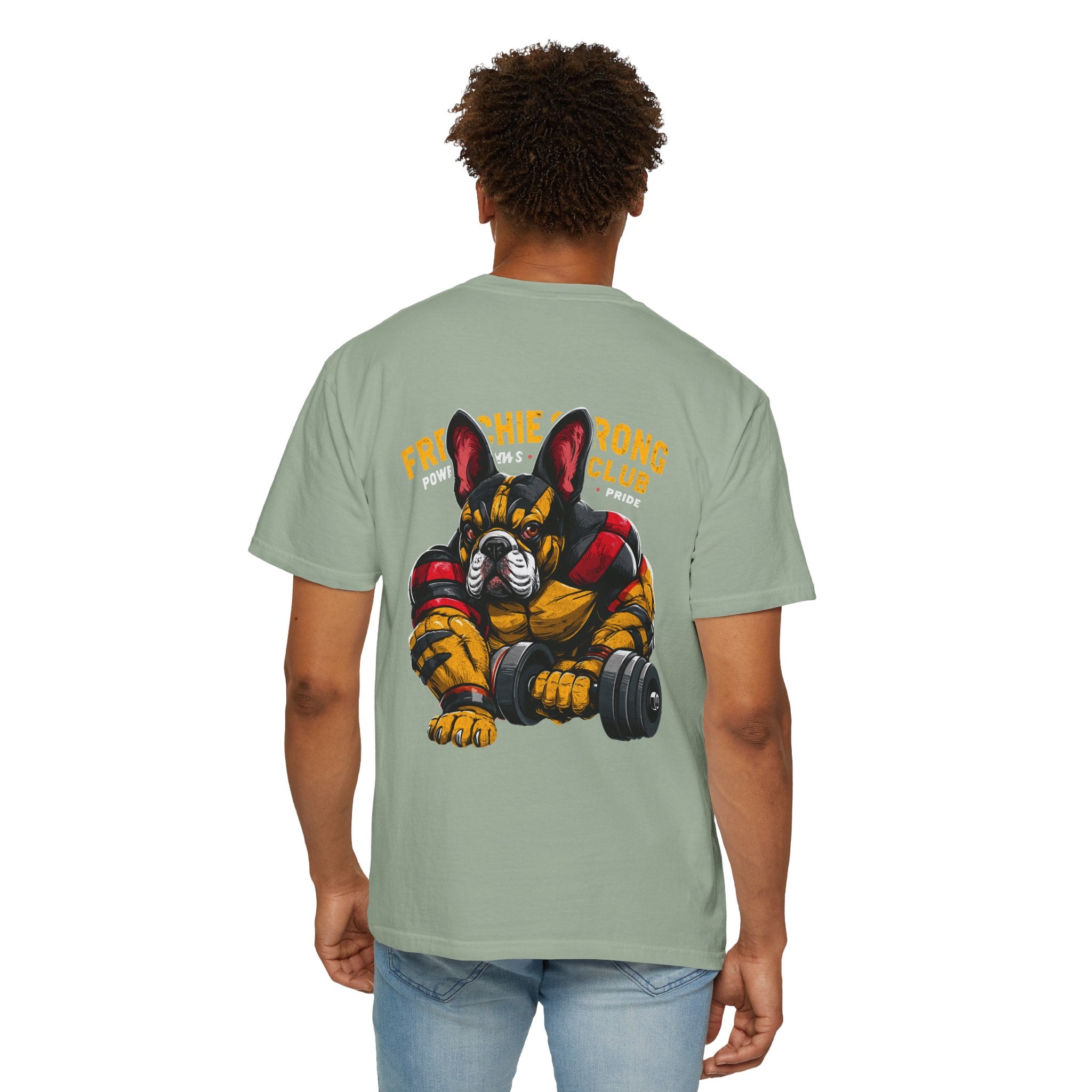 Frenchie Strong Club T‑Shirt — French Bulldog Weightlifting Graphic Tee
