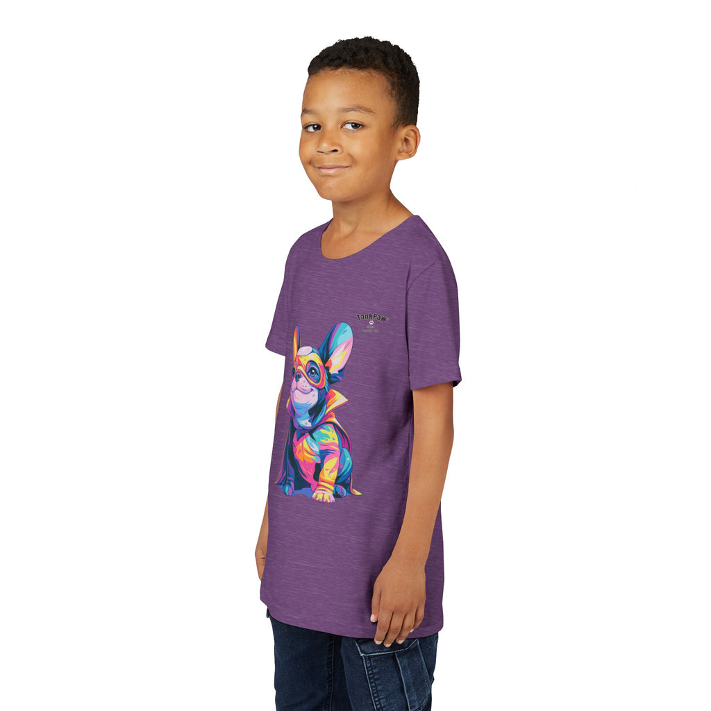 Kids Superhero French Bulldog Tee — Colorful Puppy Costume Youth Shirt