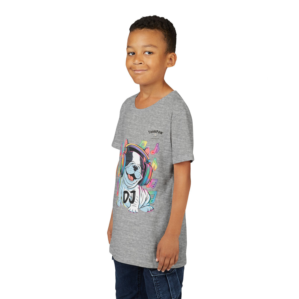 DJ Bulldog Kids Tee — Colorful Headphones Music T-Shirt for Boys & Girls