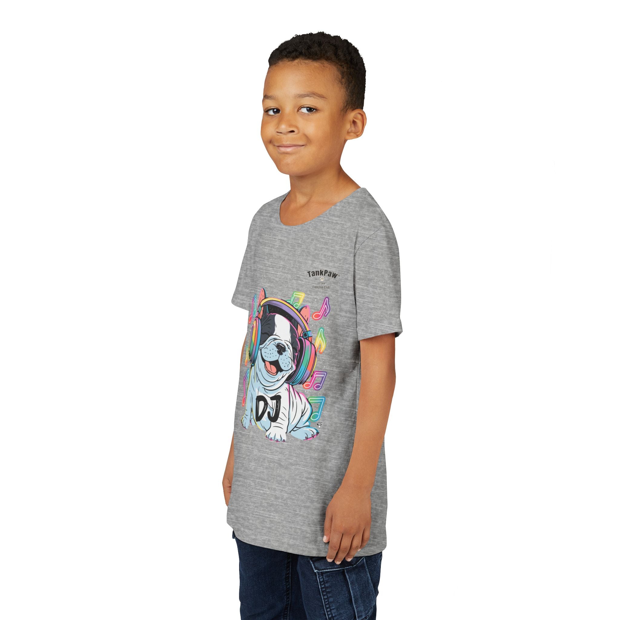 DJ Bulldog Kids Tee — Colorful Headphones Music T-Shirt for Boys & Girls