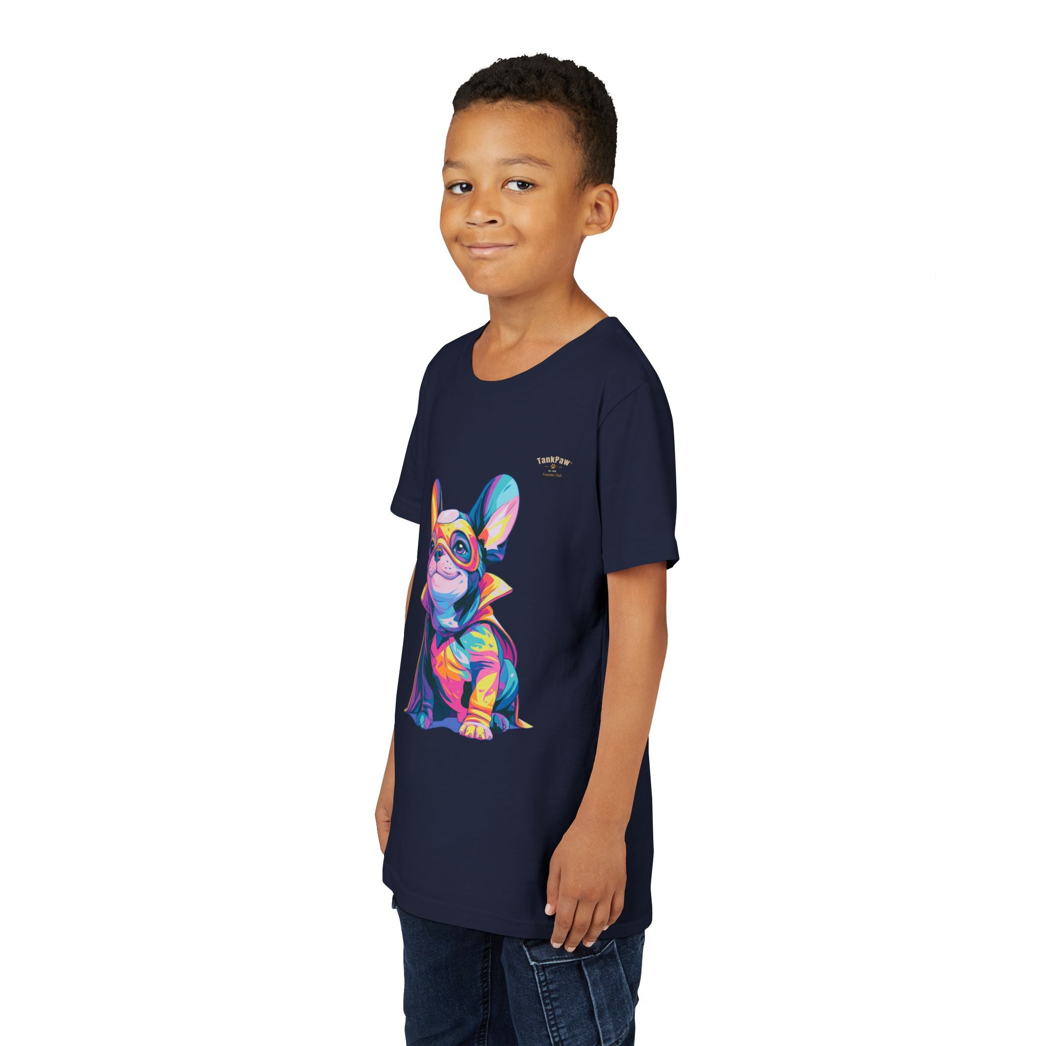 Kids Superhero French Bulldog Tee — Colorful Puppy Costume Youth Shirt