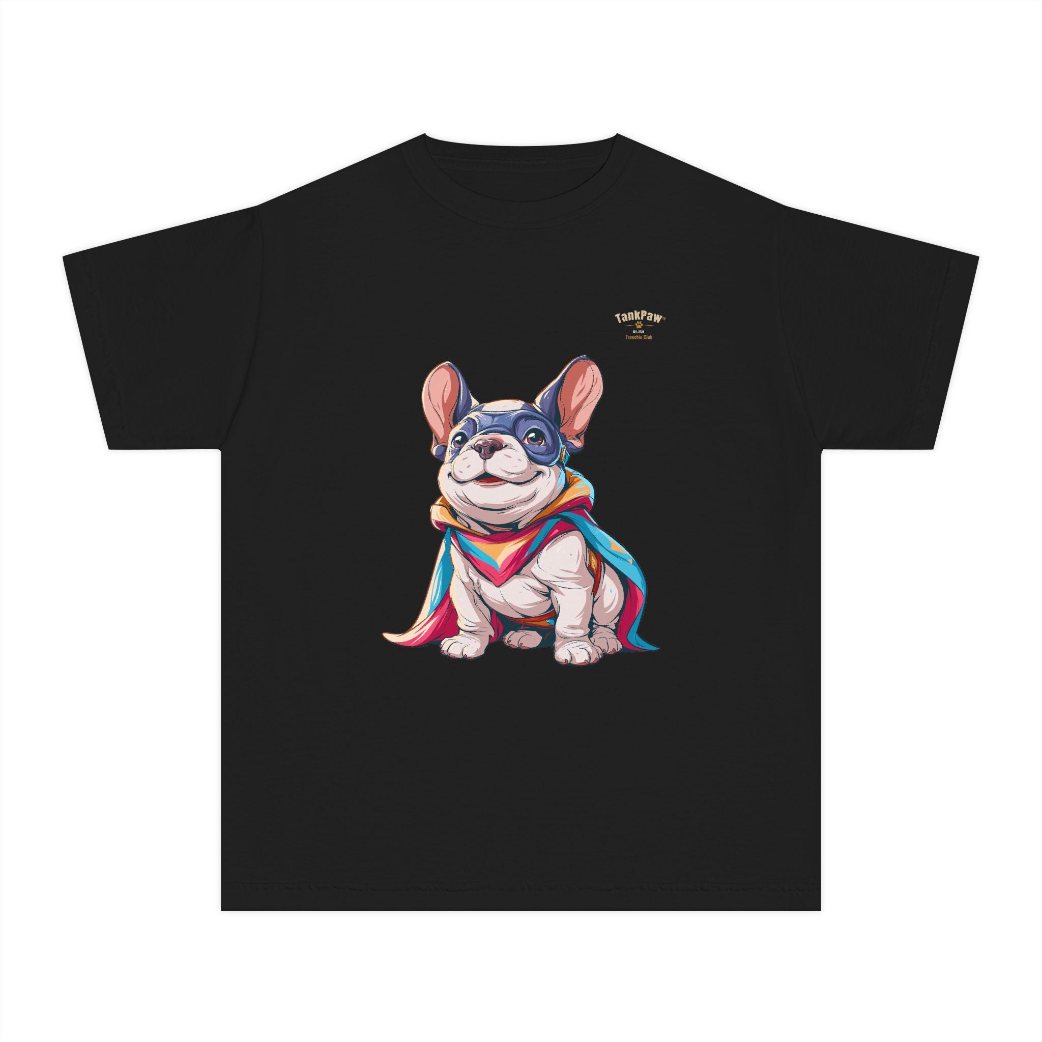 Kids French Bulldog Tee — Colorful Superhero Pup Graphic