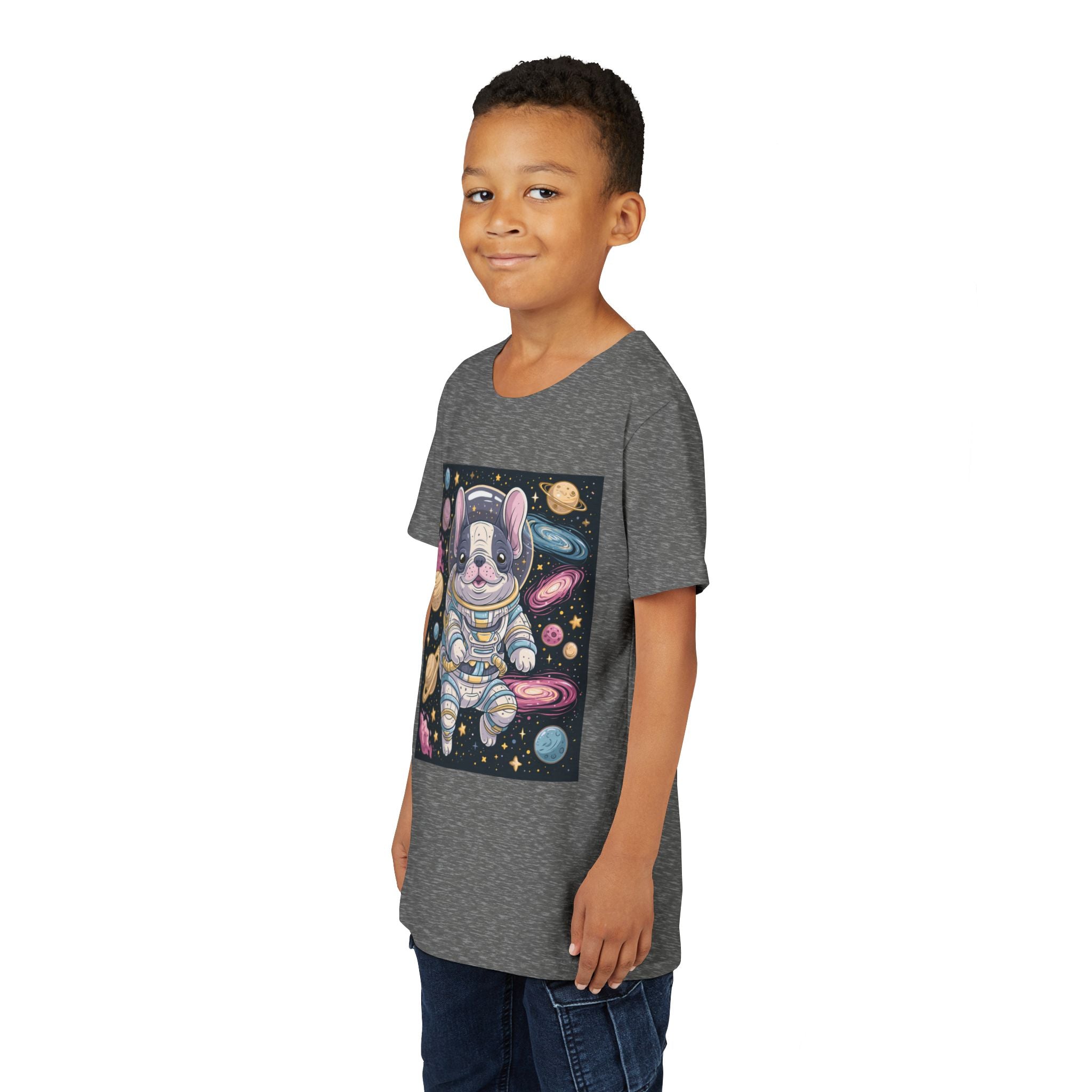 Kids Astronaut French Bulldog Tee — Space Puppy Graphic Youth T‑Shirt