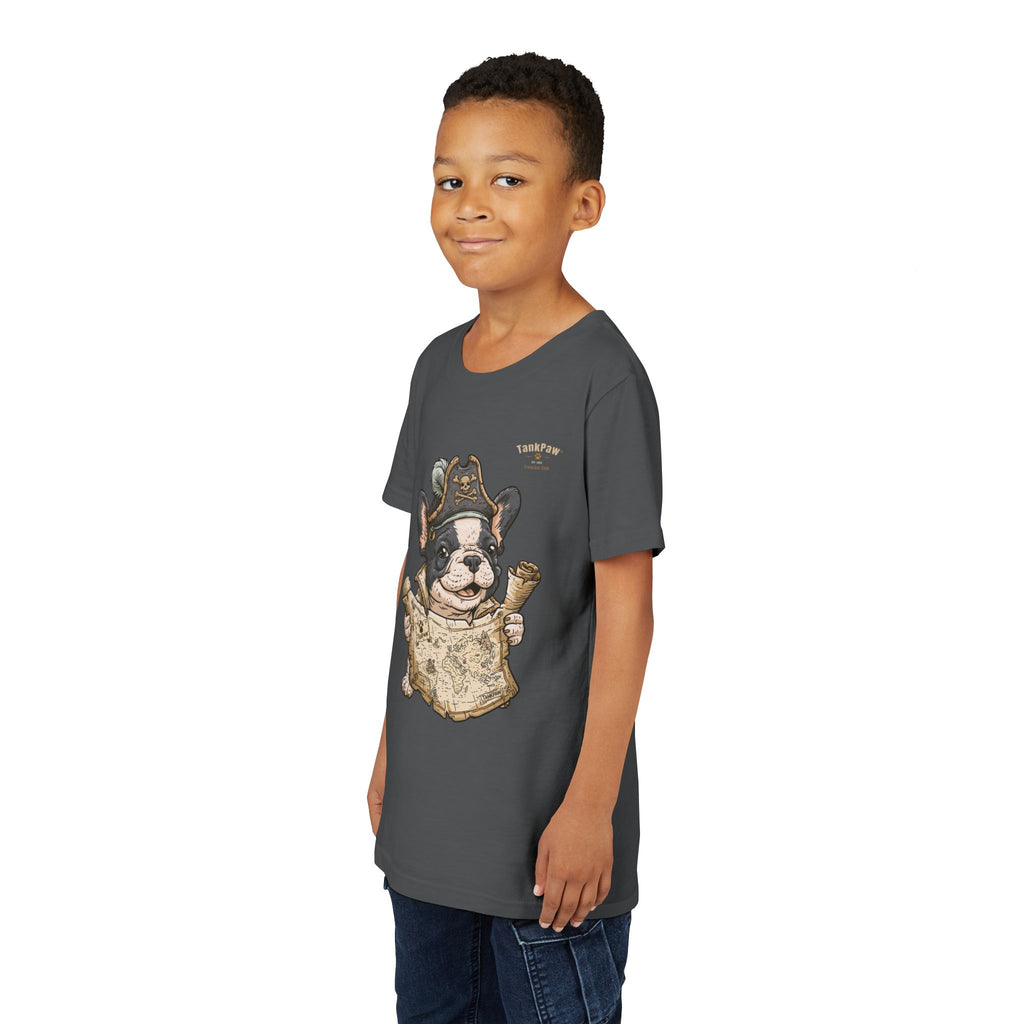 Kids Pirate Dog Tee — "Ahoy!" Map & Captain French Bulldog Youth T-Shirt