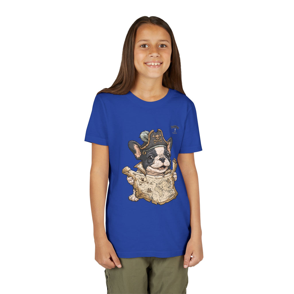 Kids Pirate Dog Tee — "Ahoy!" Map & Captain French Bulldog Youth T-Shirt