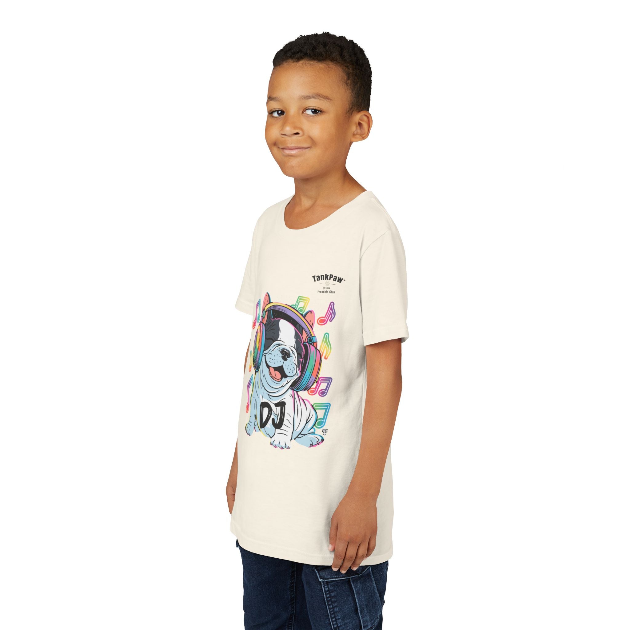 DJ Bulldog Kids Tee — Colorful Headphones Music T-Shirt for Boys & Girls