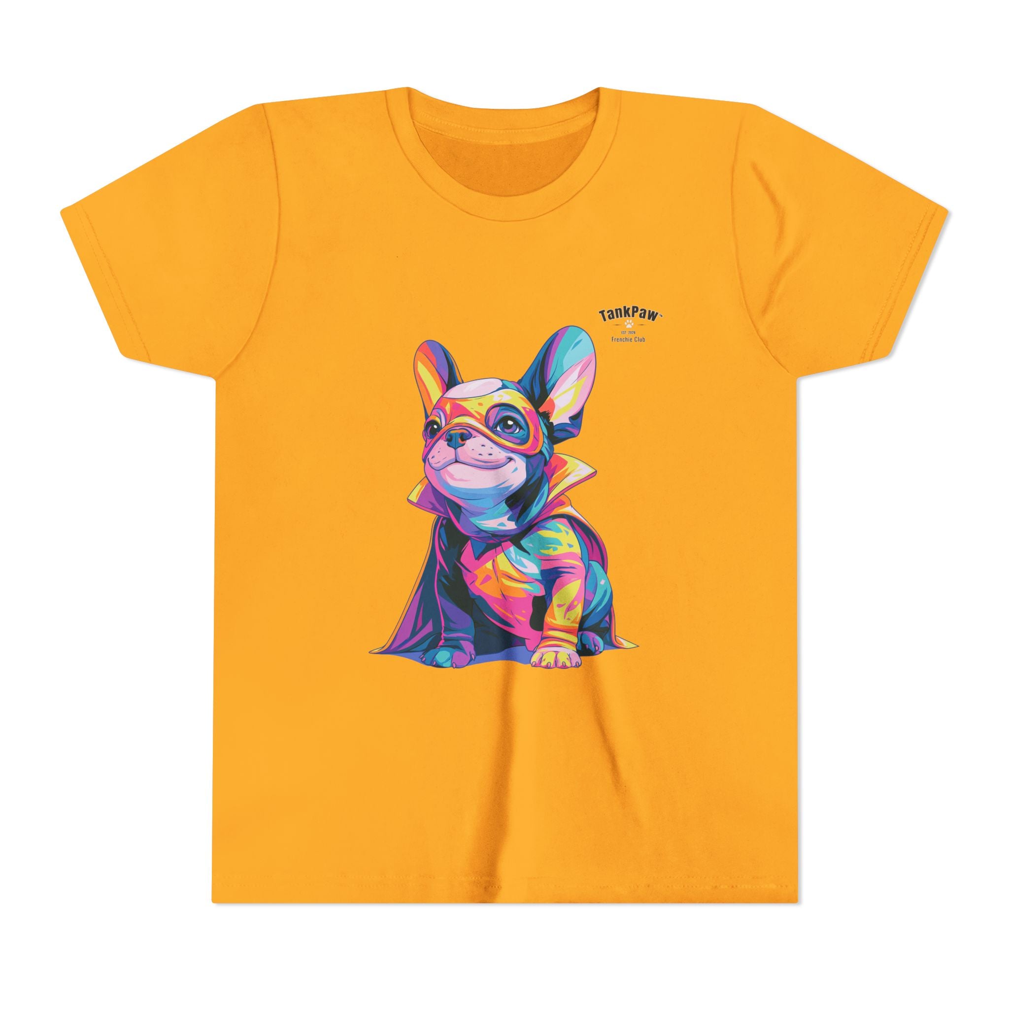Kids Superhero French Bulldog Tee — Colorful Puppy Costume Youth Shirt