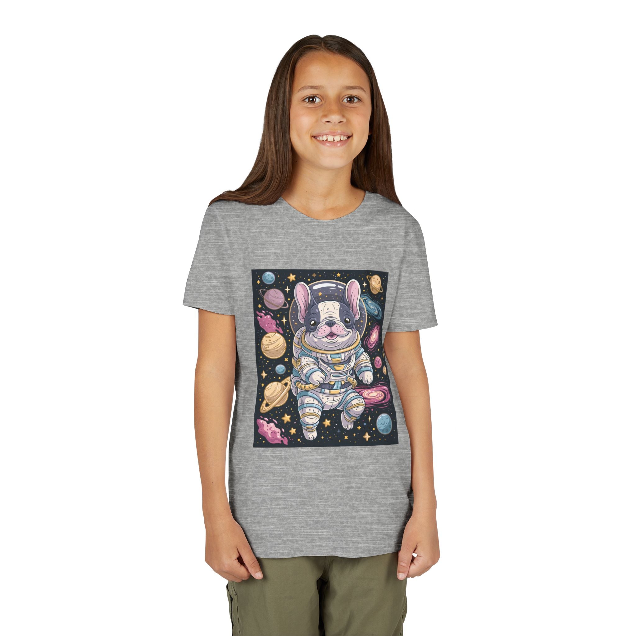 Kids Astronaut French Bulldog Tee — Space Puppy Graphic Youth T‑Shirt