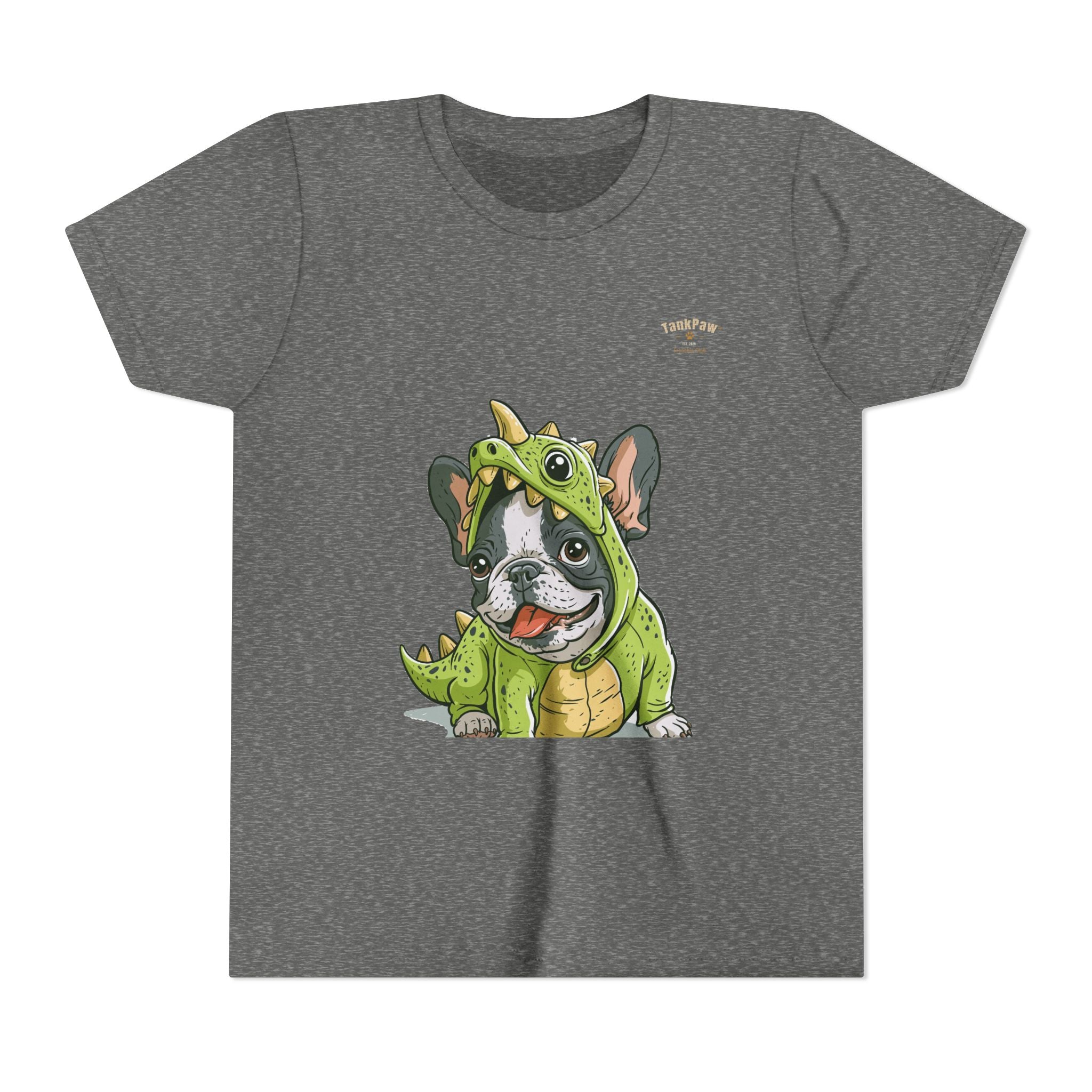 Kids Dino Costume Tee — Cute French Bulldog Puppy in Green Dinosaur Outfit