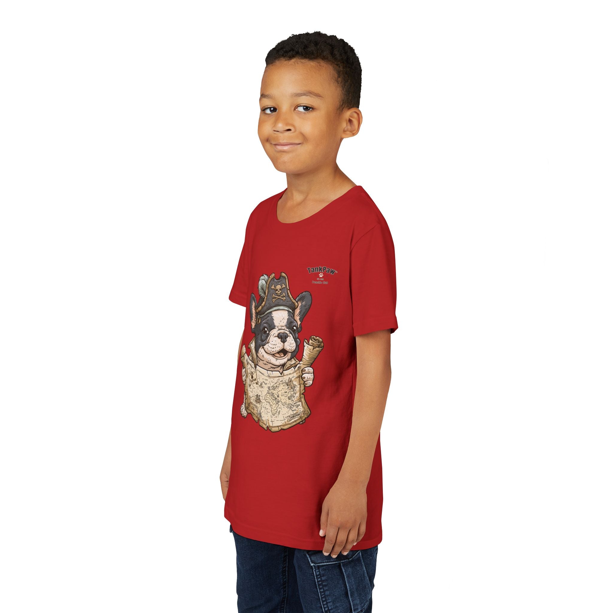 Kids Pirate Dog Tee — "Ahoy!" Map & Captain French Bulldog Youth T-Shirt