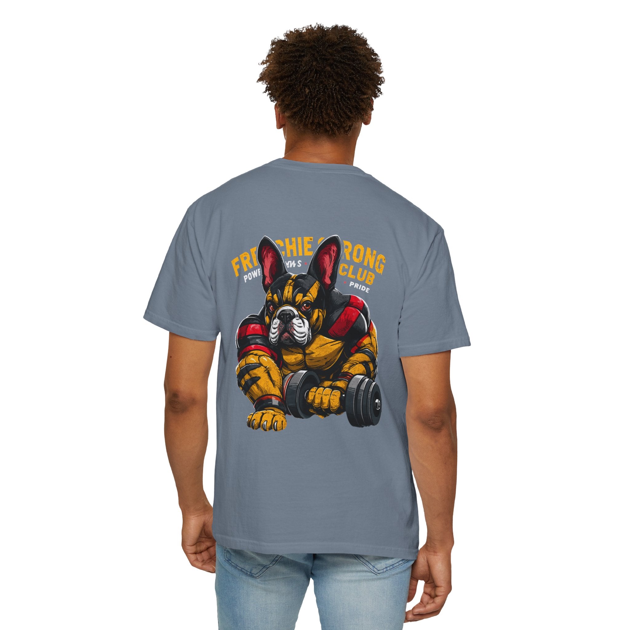 Frenchie Strong Club T‑Shirt — French Bulldog Weightlifting Graphic Tee