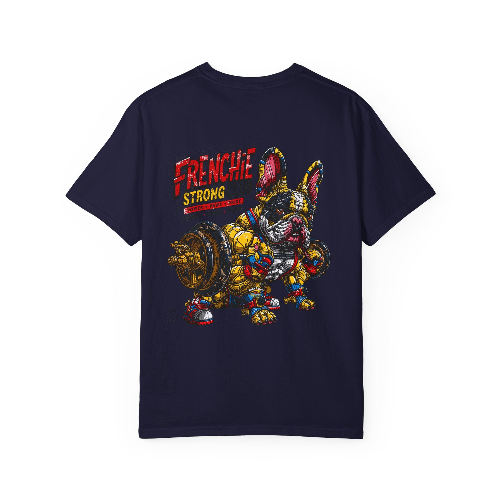 Frenchie Strong Club T-Shirt — Graphic French Bulldog Weightlifting Tee