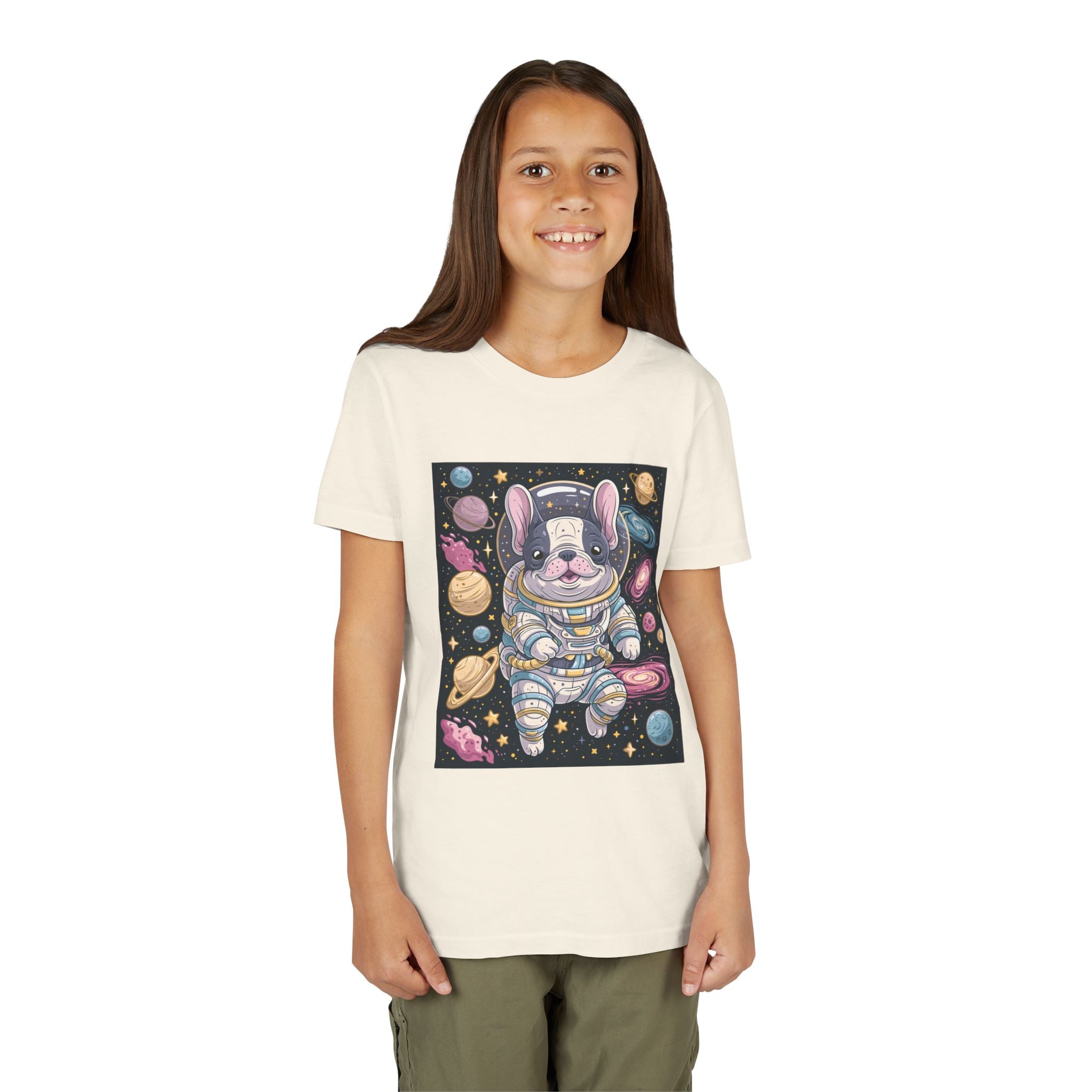Kids Astronaut French Bulldog Tee — Space Puppy Graphic Youth T‑Shirt