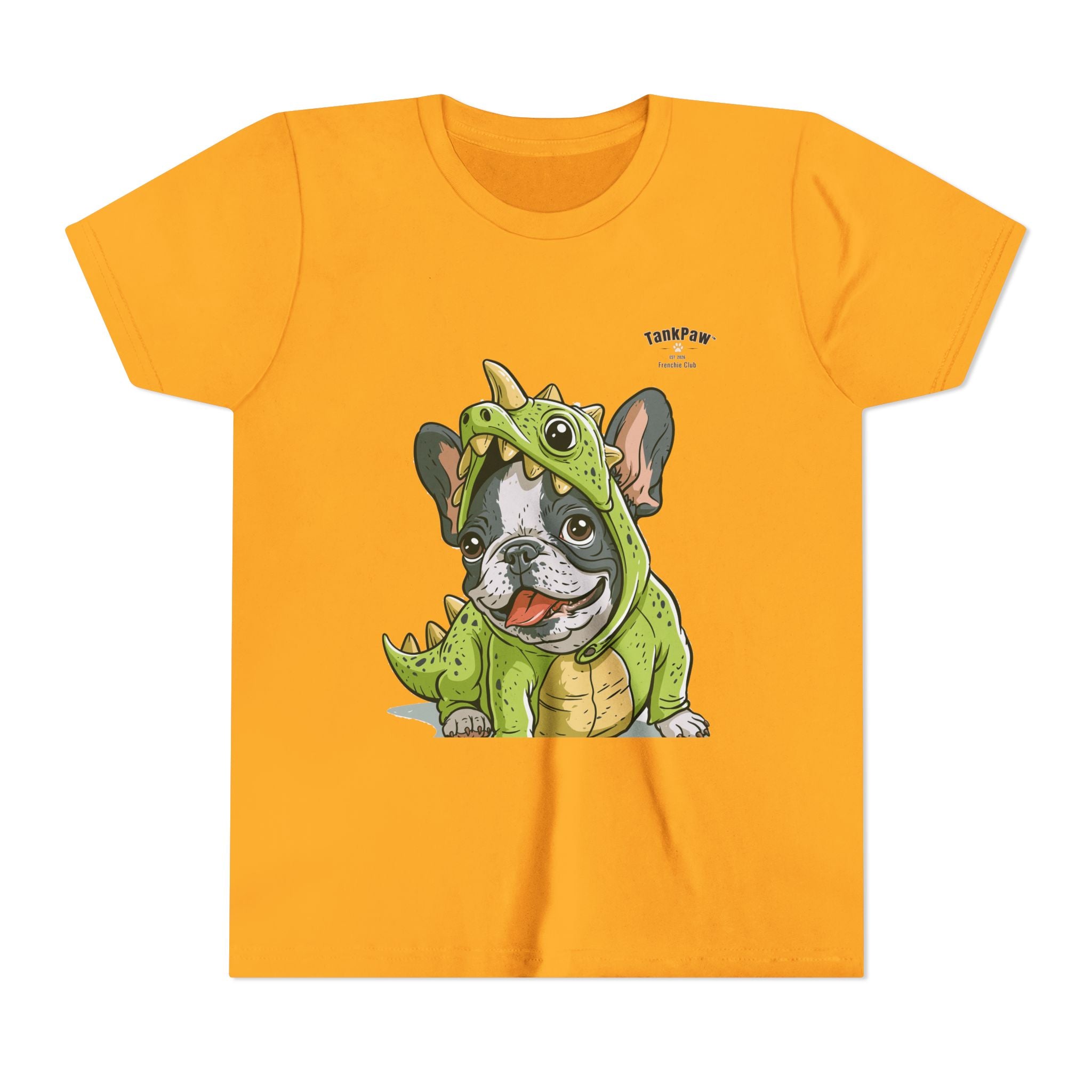 Kids Dino Costume Tee — Cute French Bulldog Puppy in Green Dinosaur Outfit