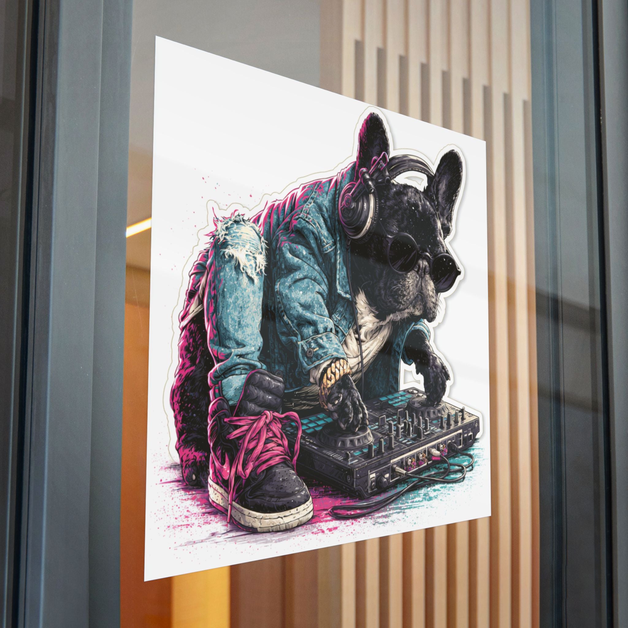 French Bulldog Sticker – Cute Frenchie DTF Decal | Waterproof Sticker for Dog Lovers | Suitable for Laptops, Phones, and Cars | EDM DJ Vinyl Record Design