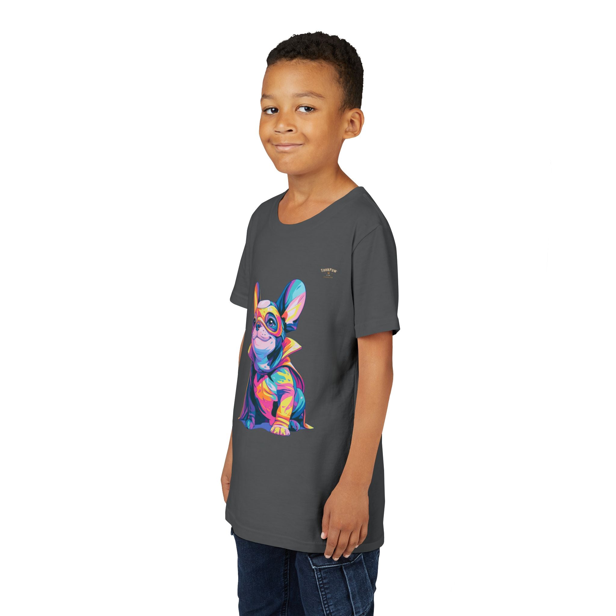 Kids Superhero French Bulldog Tee — Colorful Puppy Costume Youth Shirt