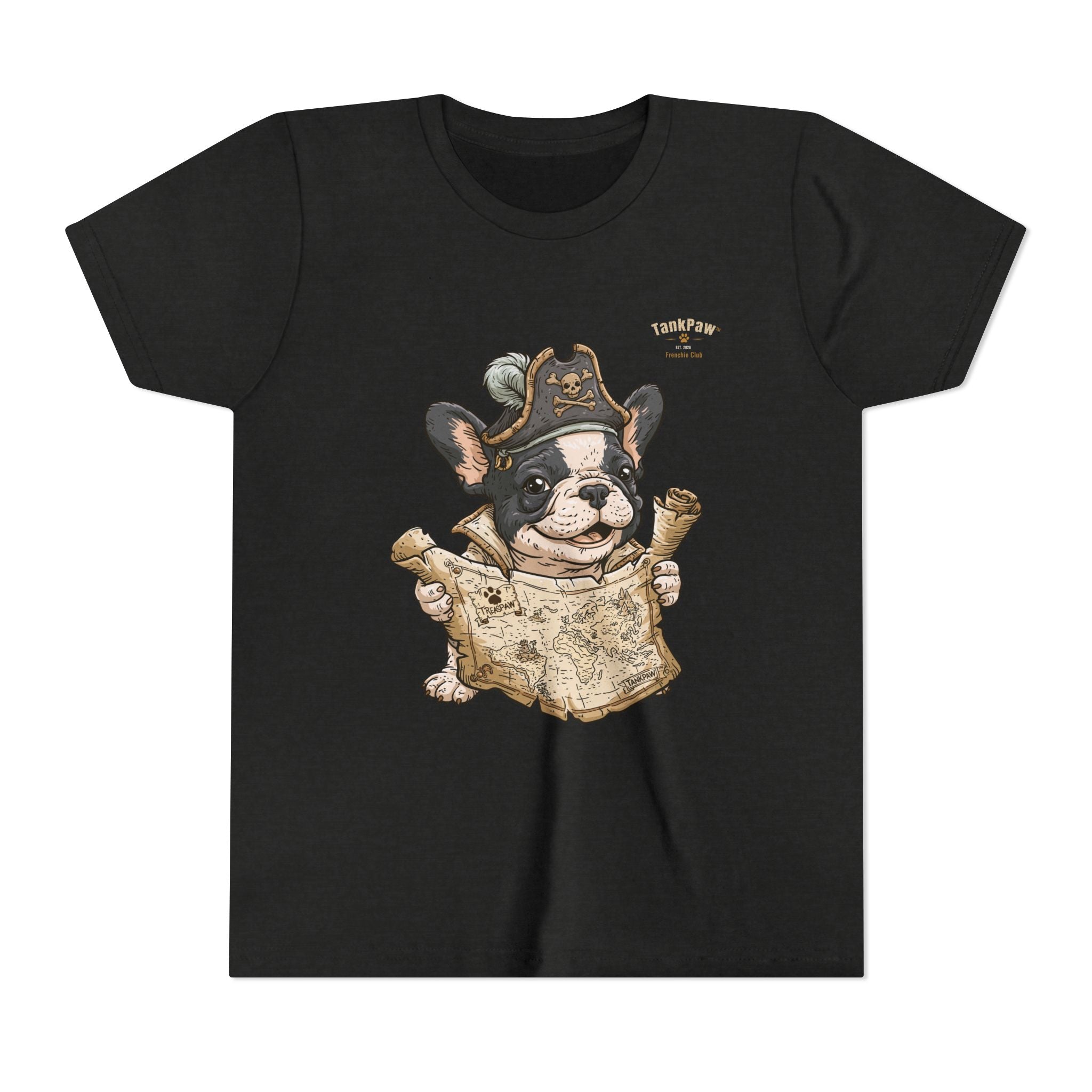 Kids Pirate Dog Tee — "Ahoy!" Map & Captain French Bulldog Youth T-Shirt