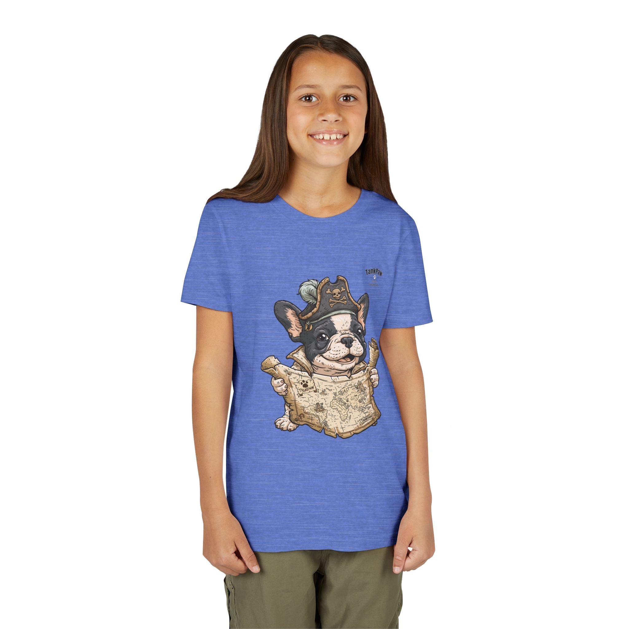 Kids Pirate Dog Tee — "Ahoy!" Map & Captain French Bulldog Youth T-Shirt