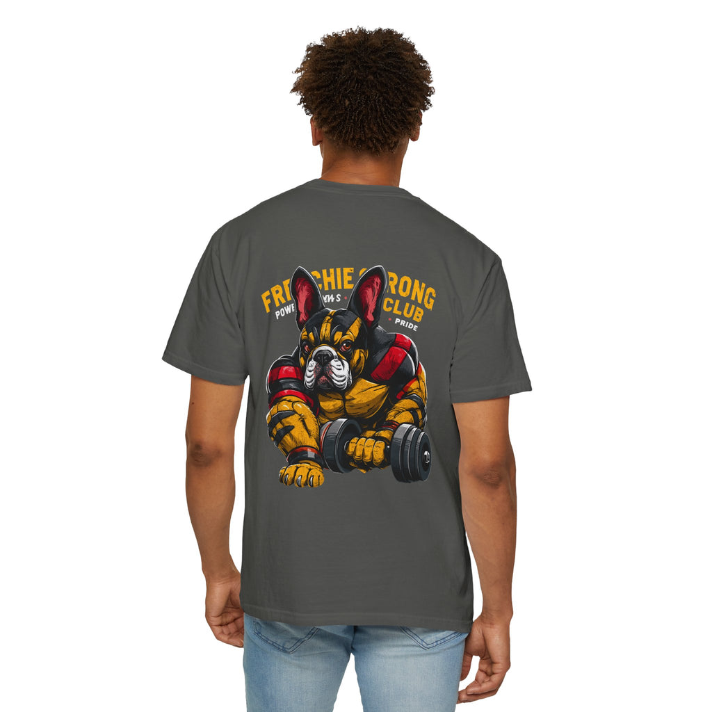 Frenchie Strong Club T‑Shirt — French Bulldog Weightlifting Graphic Tee