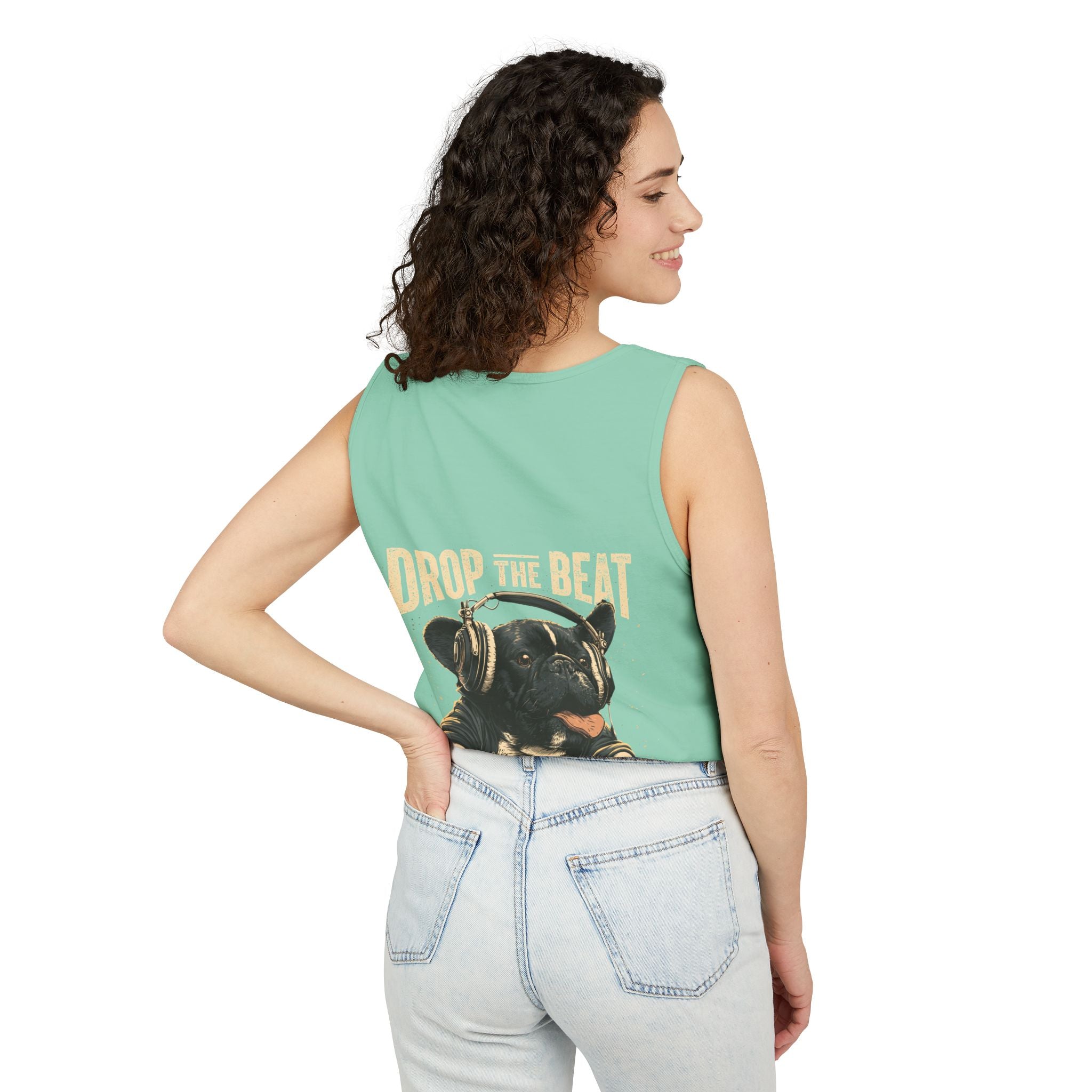 Music Festival Tank Top – "Drop the Beat" Frenchie DJ Graphic Tank