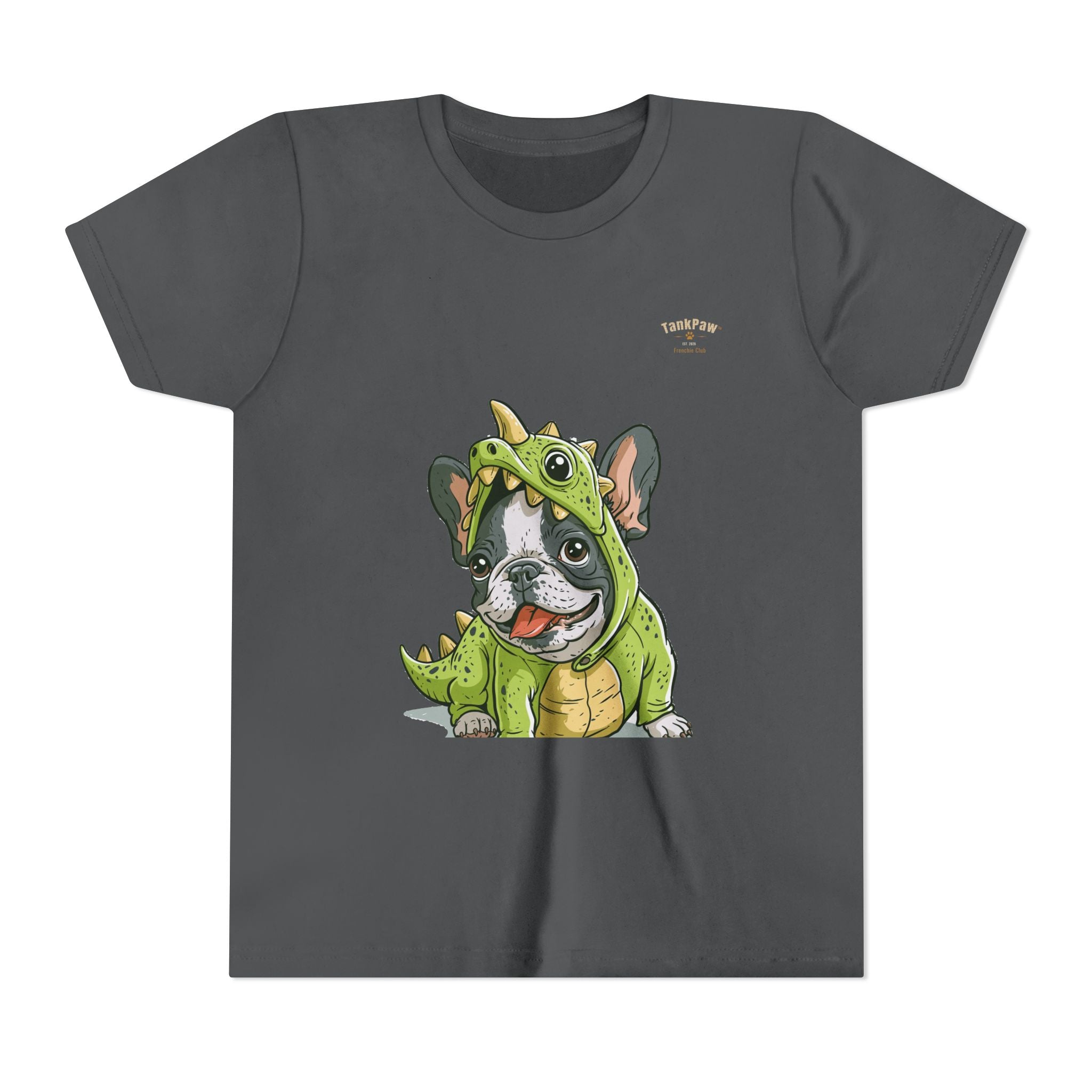 Kids Dino Costume Tee — Cute French Bulldog Puppy in Green Dinosaur Outfit