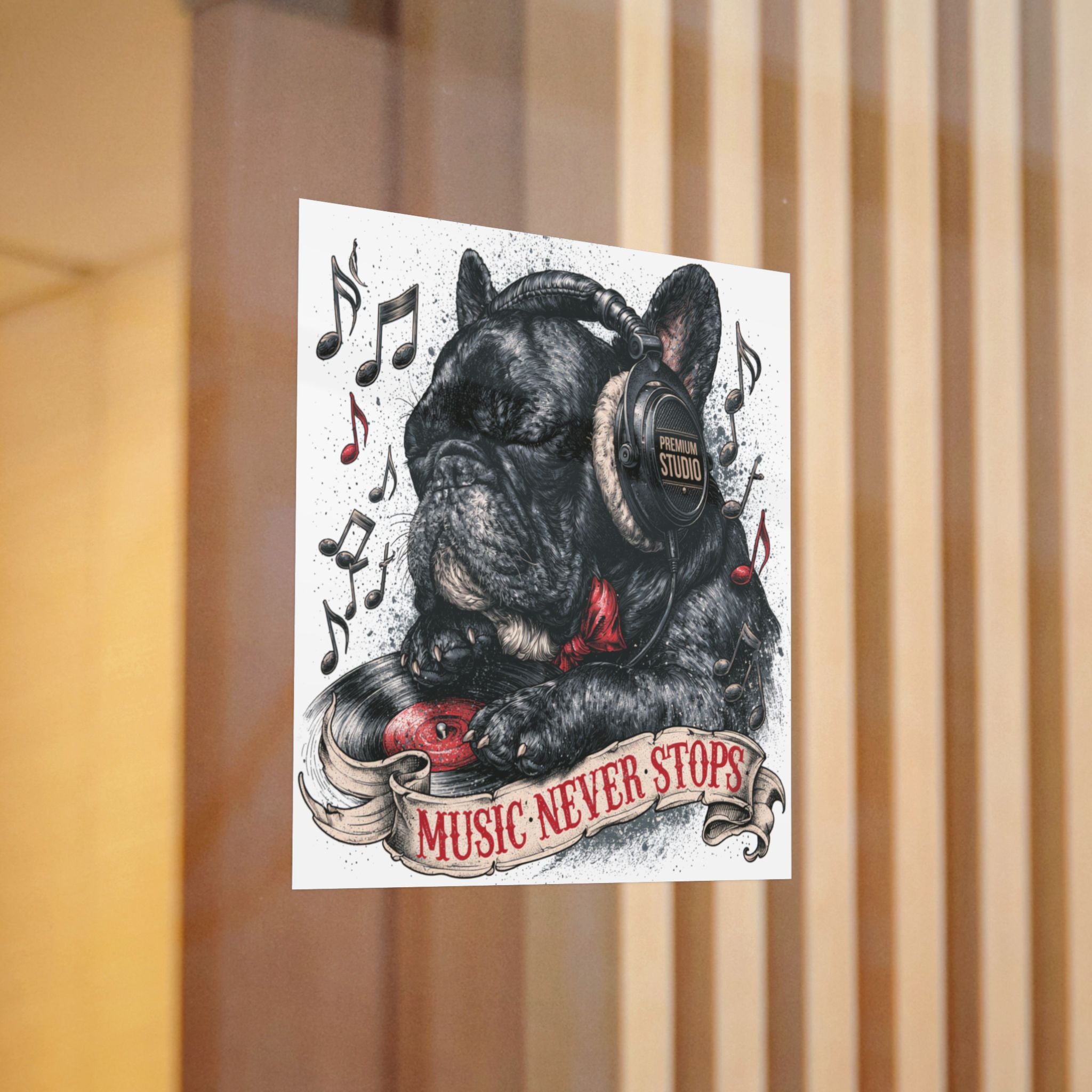 French Bulldog Sticker – Cute Frenchie DTF Decal | Waterproof Sticker for Dog Lovers | Suitable for Laptops, Phones, and Cars | EDM DJ Vinyl Record Design