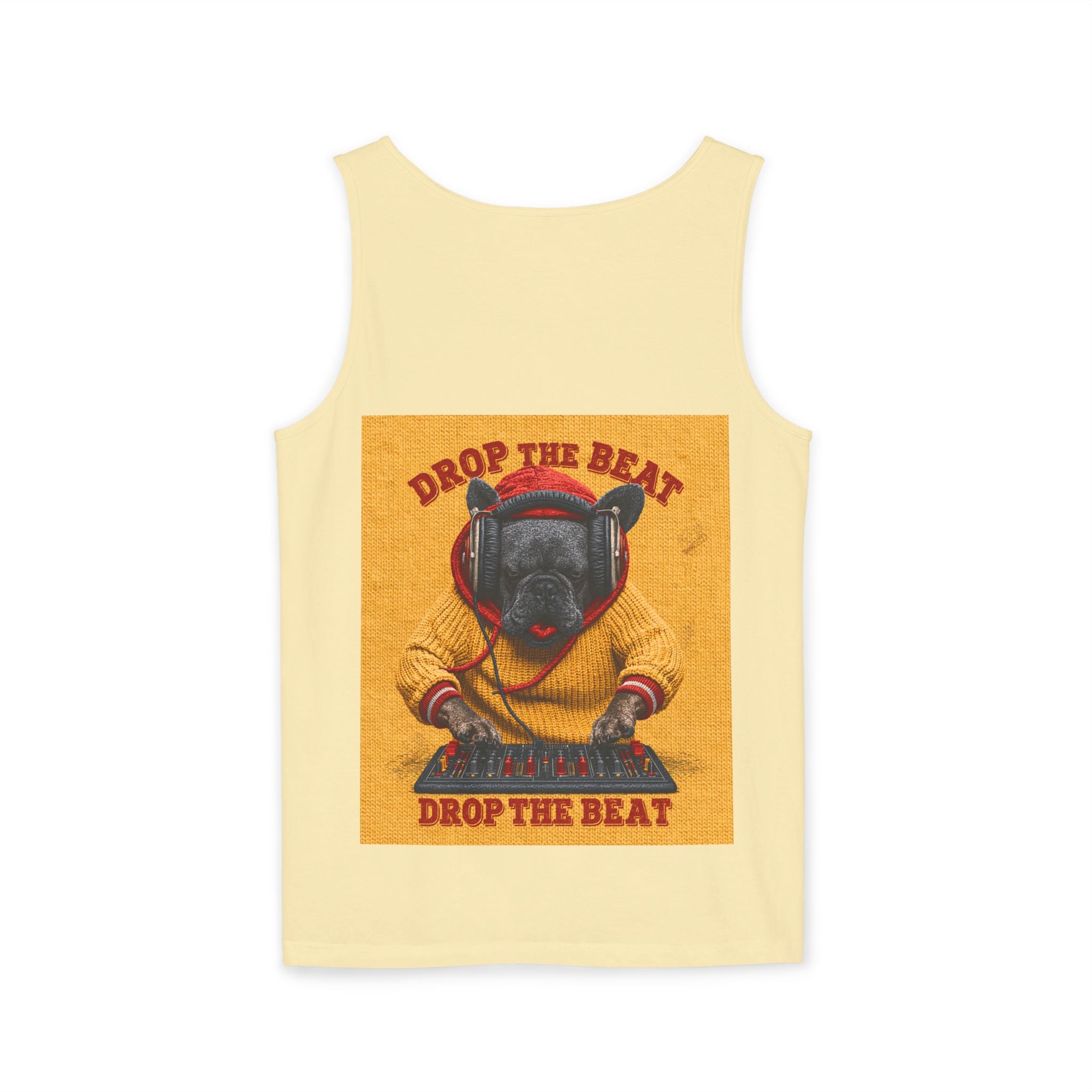 DJ Frenchie Dog Vest — "Music, Paw Prints, Energy: Igniting the Beat" Graphic Vest