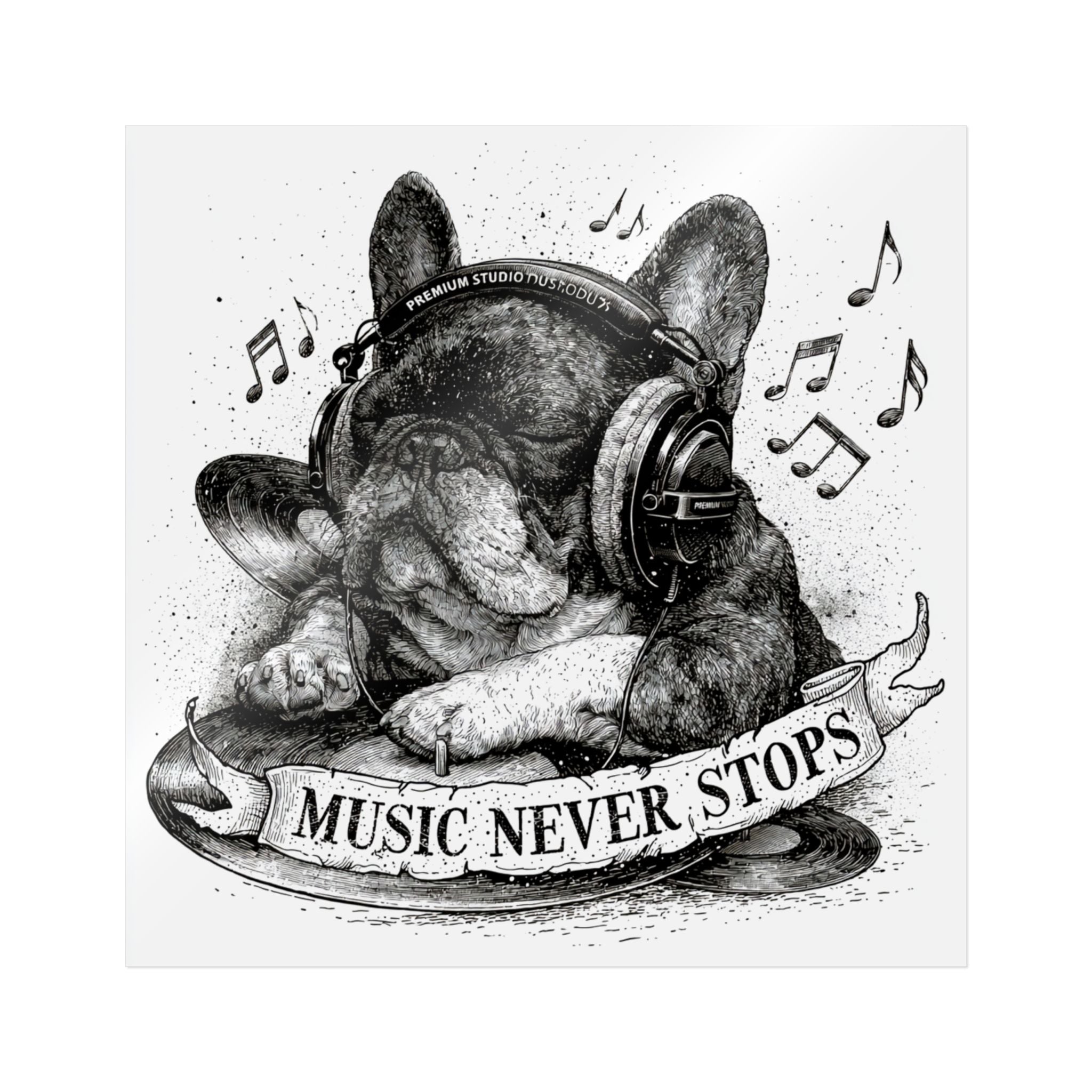 French Bulldog Sticker – Cute Frenchie DTF Decal | Waterproof Sticker for Dog Lovers | Suitable for Laptops, Phones, and Cars | EDM DJ Vinyl Record Design