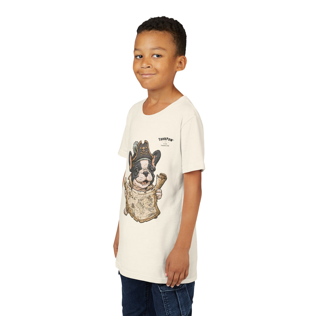 Kids Pirate Dog Tee — "Ahoy!" Map & Captain French Bulldog Youth T-Shirt