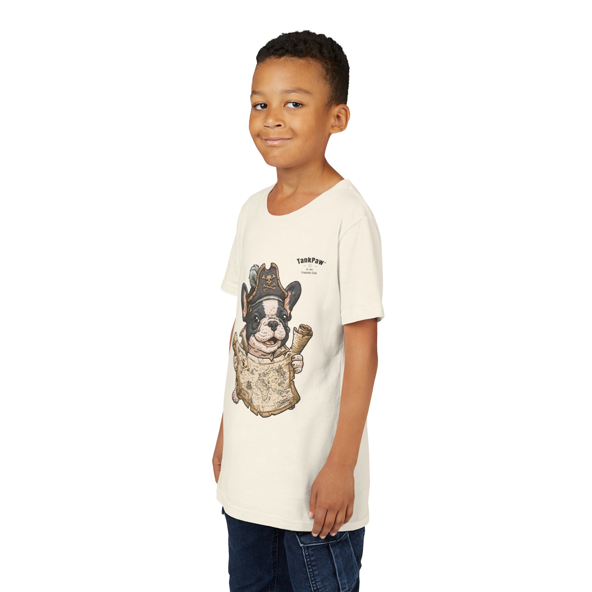 Kids Pirate Dog Tee — "Ahoy!" Map & Captain French Bulldog Youth T-Shirt