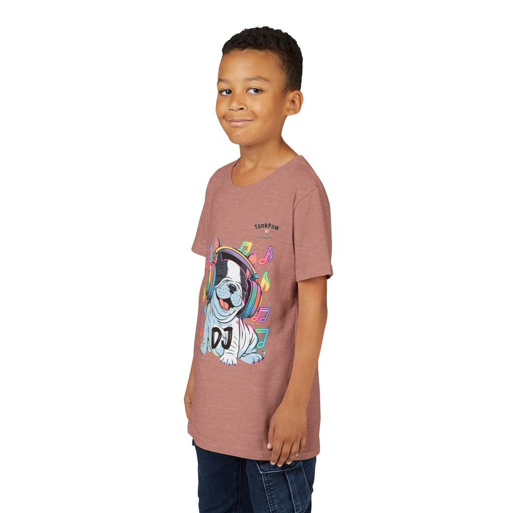 DJ Bulldog Kids Tee — Colorful Headphones Music T-Shirt for Boys & Girls