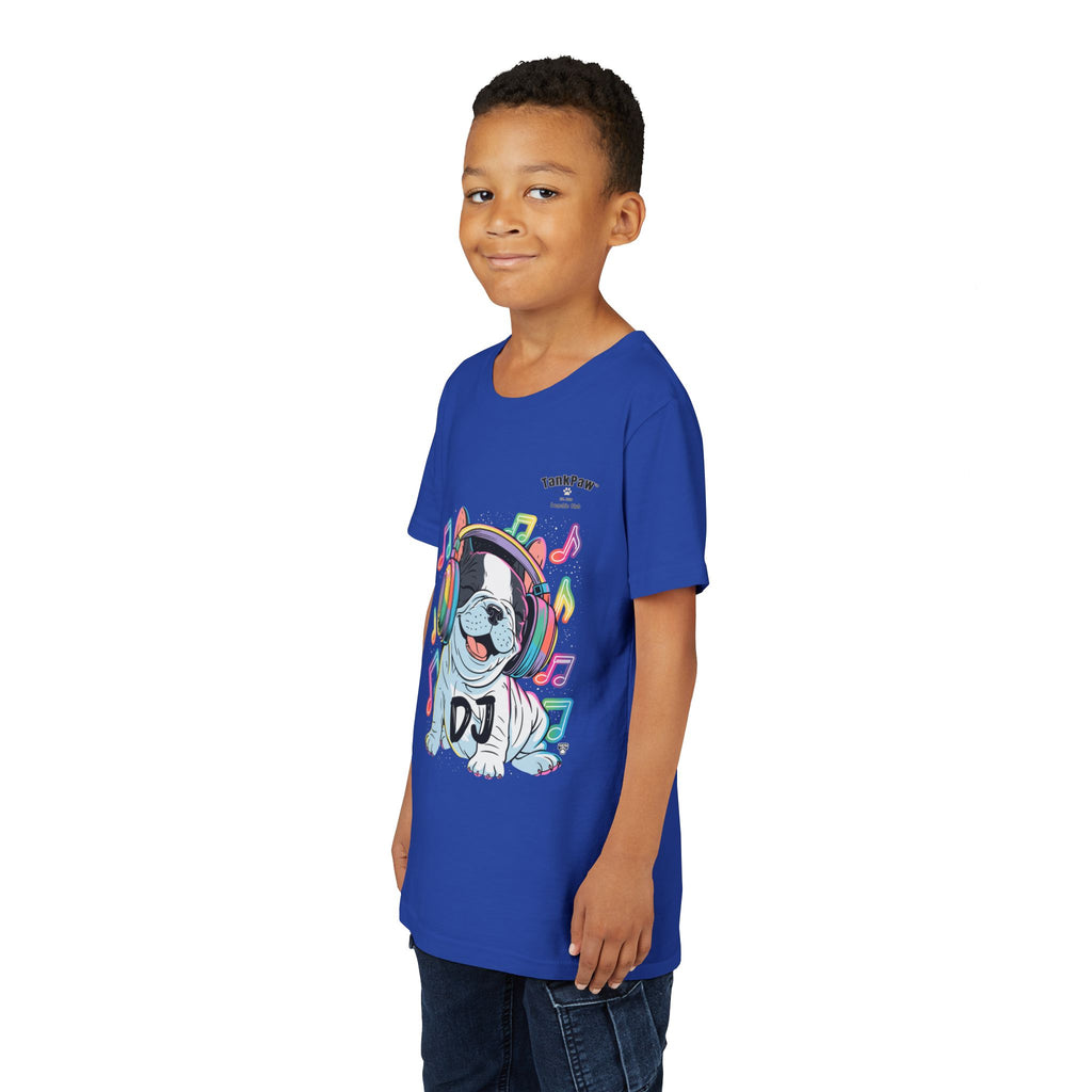 DJ Bulldog Kids Tee — Colorful Headphones Music T-Shirt for Boys & Girls