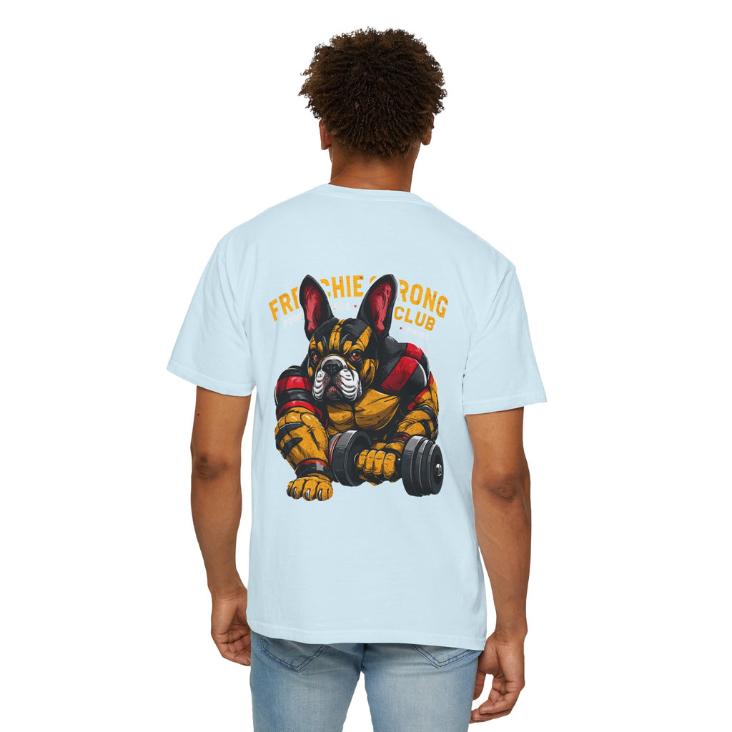 Frenchie Strong Club T‑Shirt — French Bulldog Weightlifting Graphic Tee