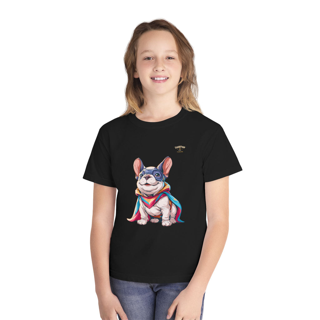 Kids French Bulldog Tee — Colorful Superhero Pup Graphic