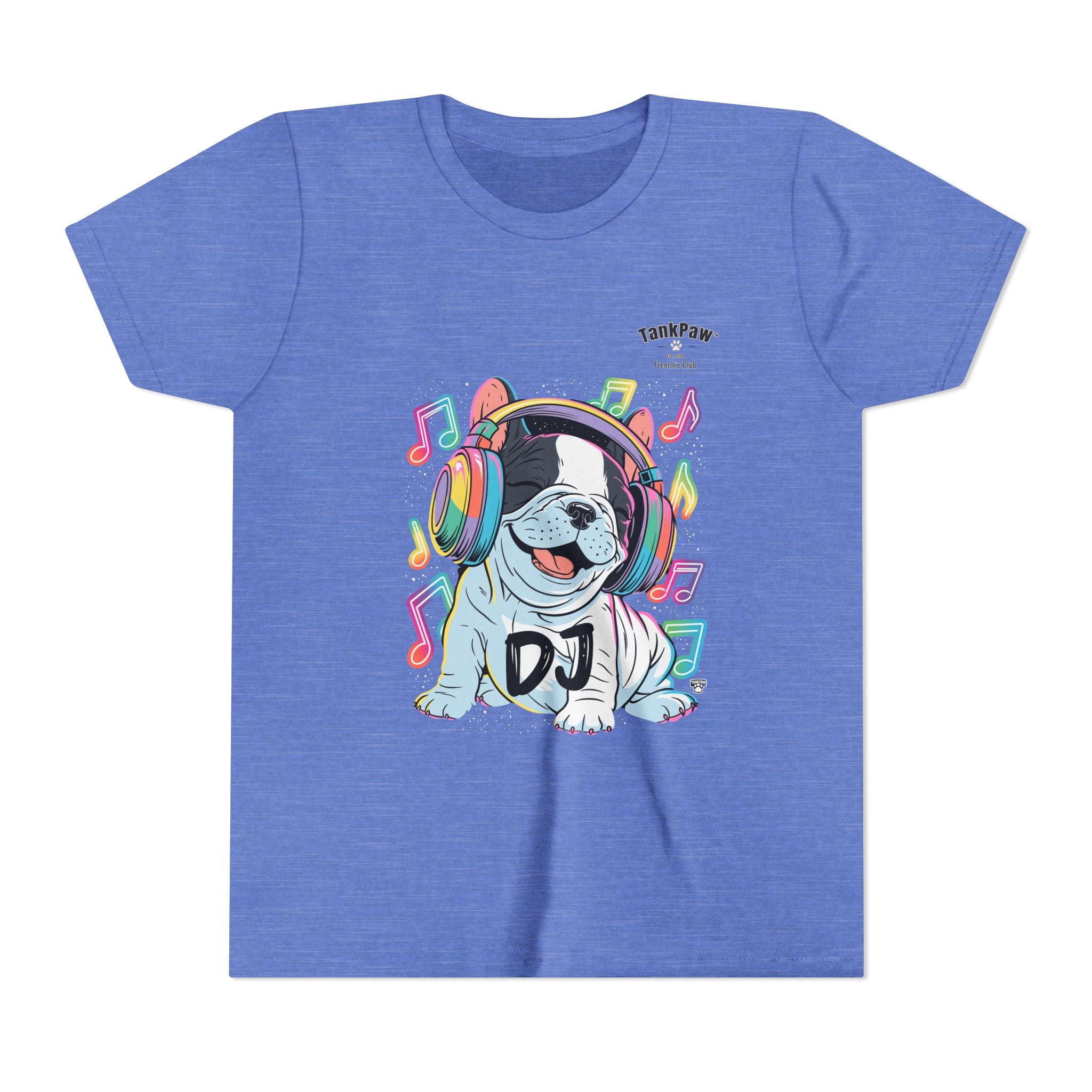 DJ Bulldog Kids Tee — Colorful Headphones Music T-Shirt for Boys & Girls