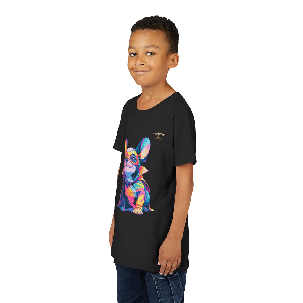 Kids Superhero French Bulldog Tee — Colorful Puppy Costume Youth Shirt