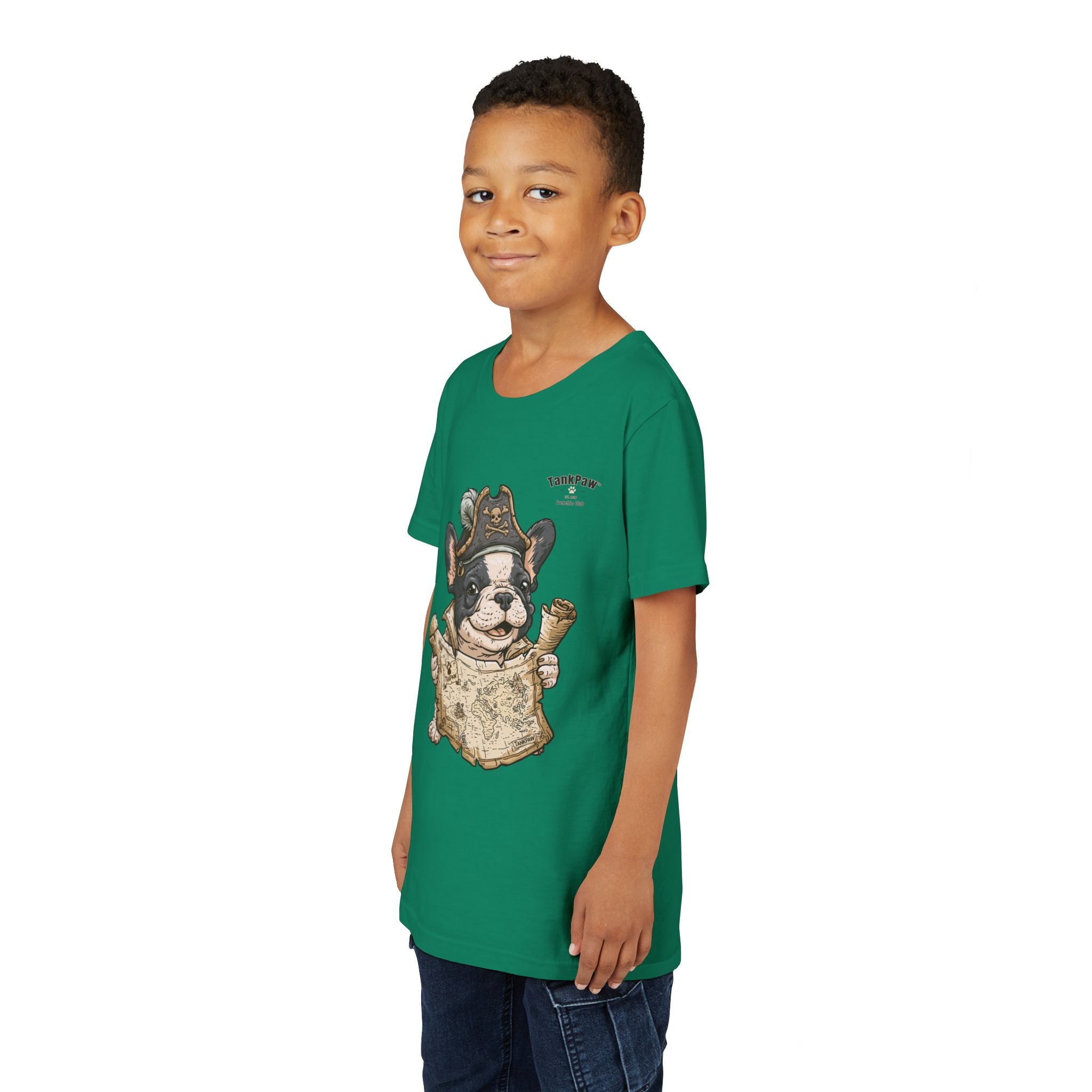 Kids Pirate Dog Tee — "Ahoy!" Map & Captain French Bulldog Youth T-Shirt