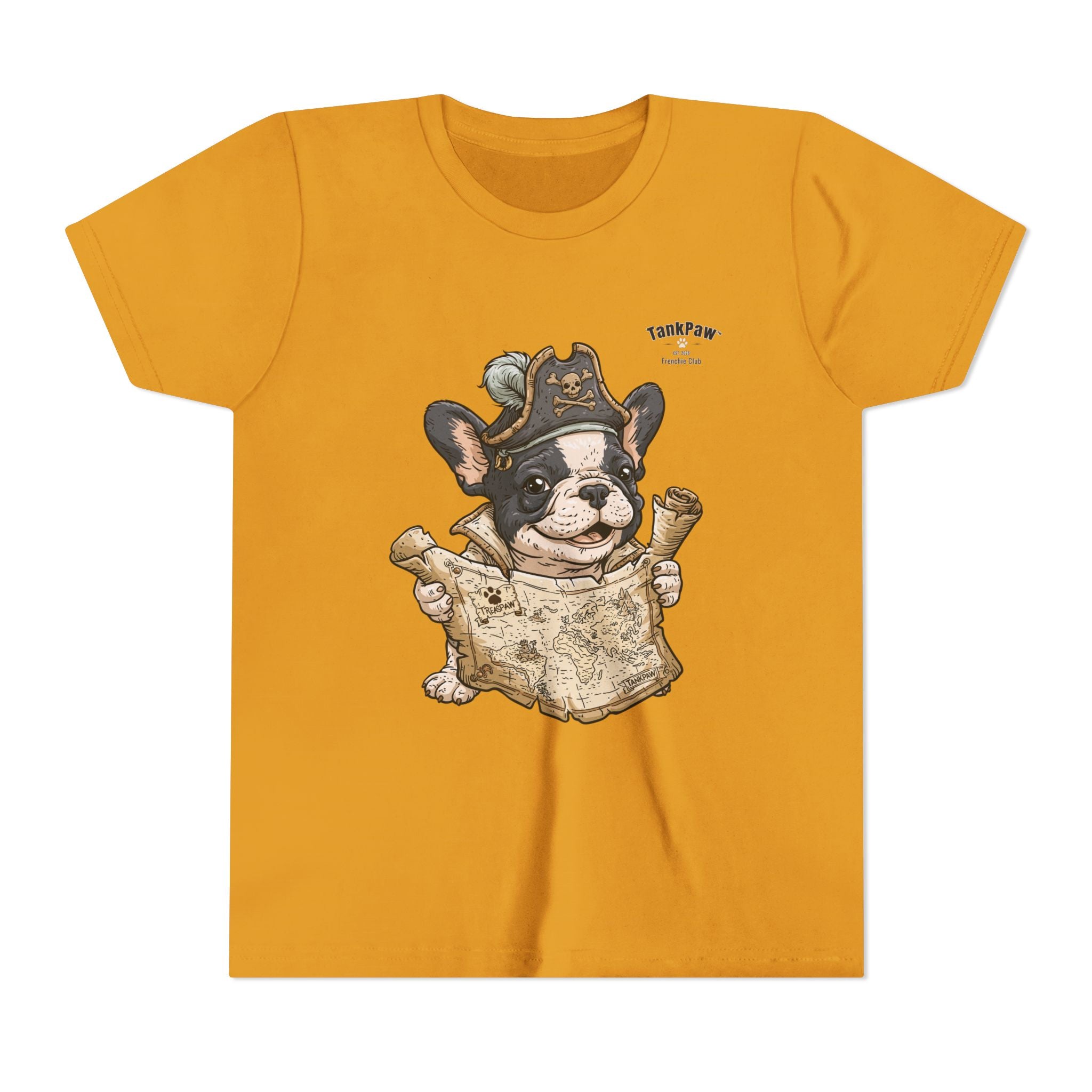 Kids Pirate Dog Tee — "Ahoy!" Map & Captain French Bulldog Youth T-Shirt