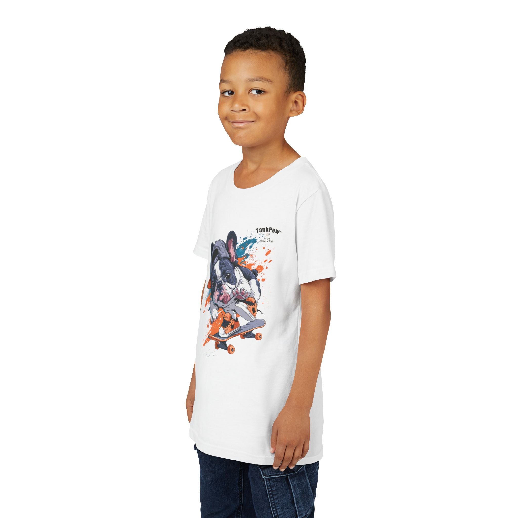 Youth Skateboarding French Bulldog Tee — Cute Skate Pup Graphic Shirt
