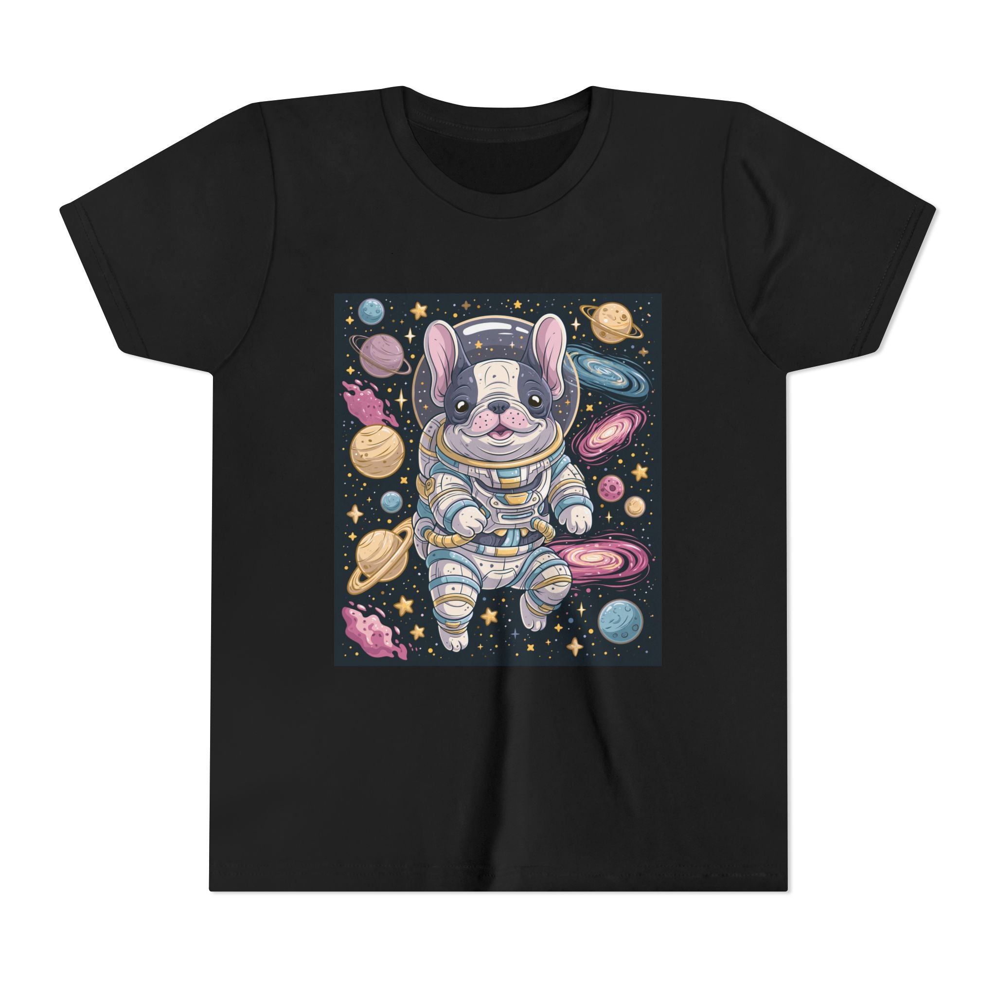 Kids Astronaut French Bulldog Tee — Space Puppy Graphic Youth T‑Shirt