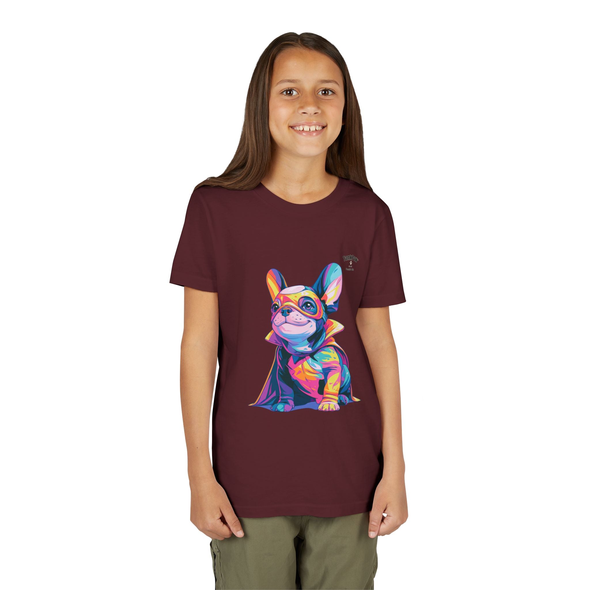 Kids Superhero French Bulldog Tee — Colorful Puppy Costume Youth Shirt
