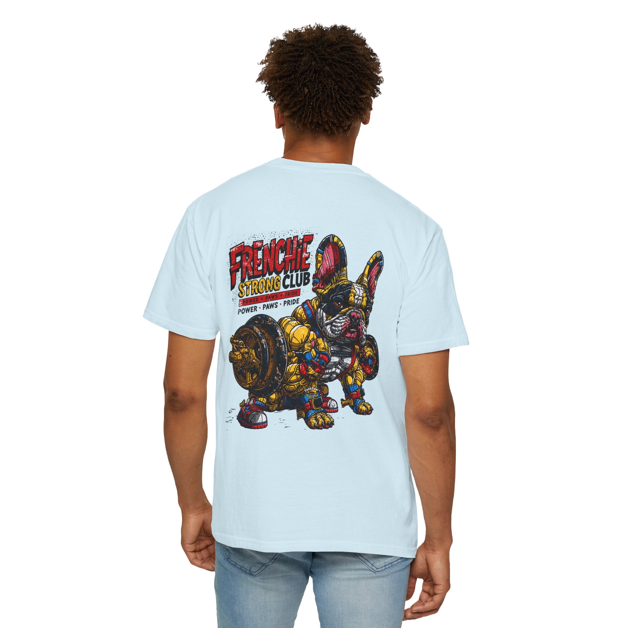 Frenchie Strong Club T-Shirt — Graphic French Bulldog Weightlifting Tee