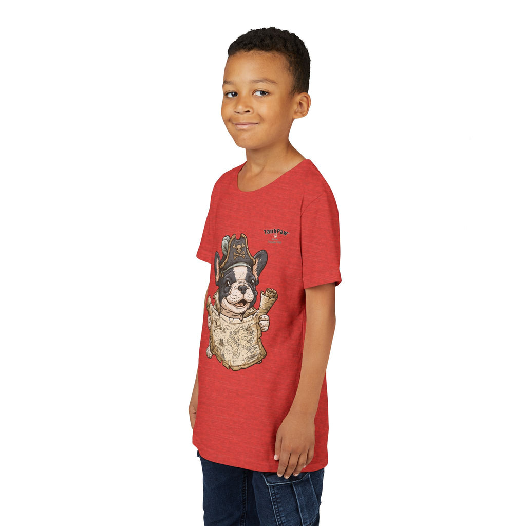Kids Pirate Dog Tee — "Ahoy!" Map & Captain French Bulldog Youth T-Shirt